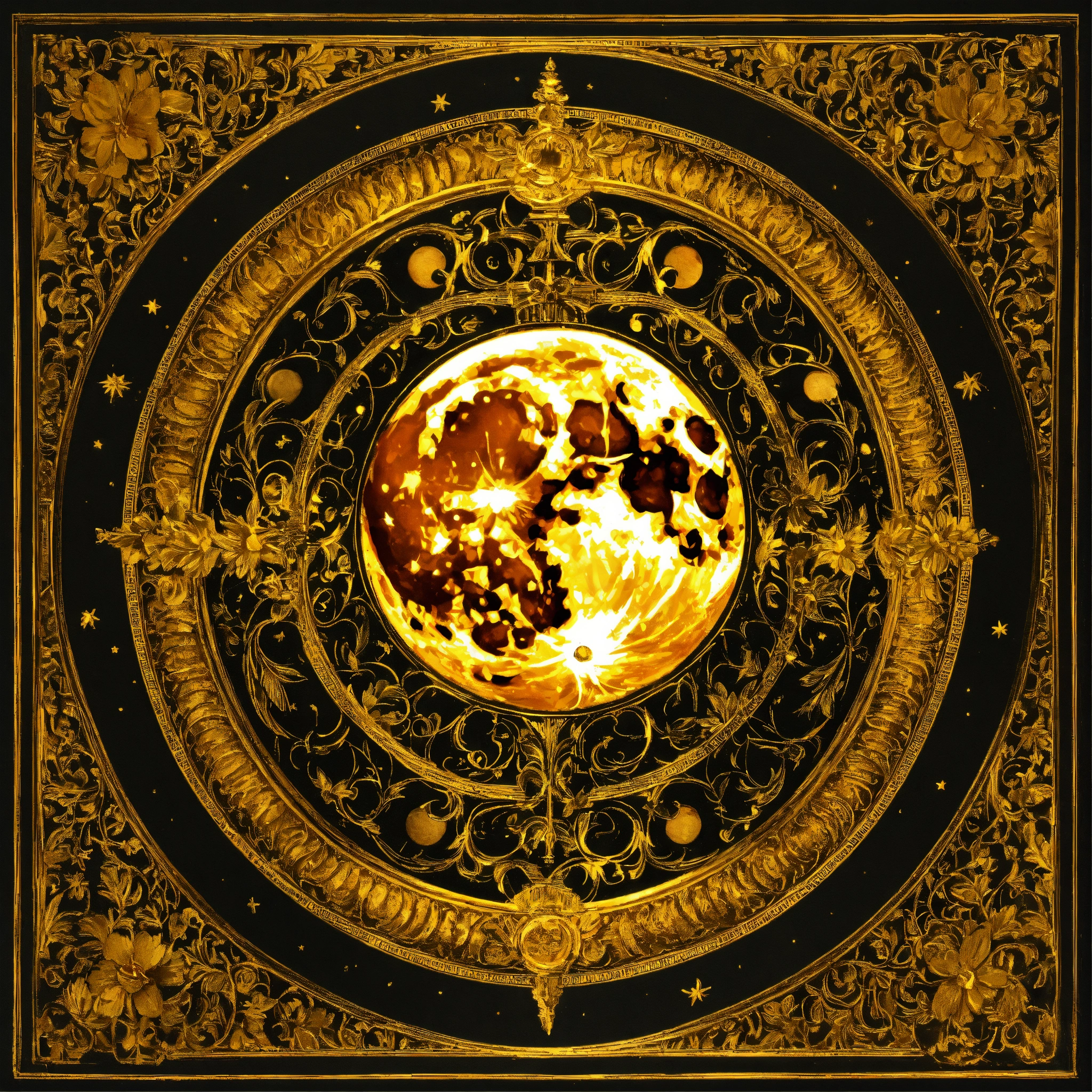 Lexica - Golden moon illustration, Renaissance ornament