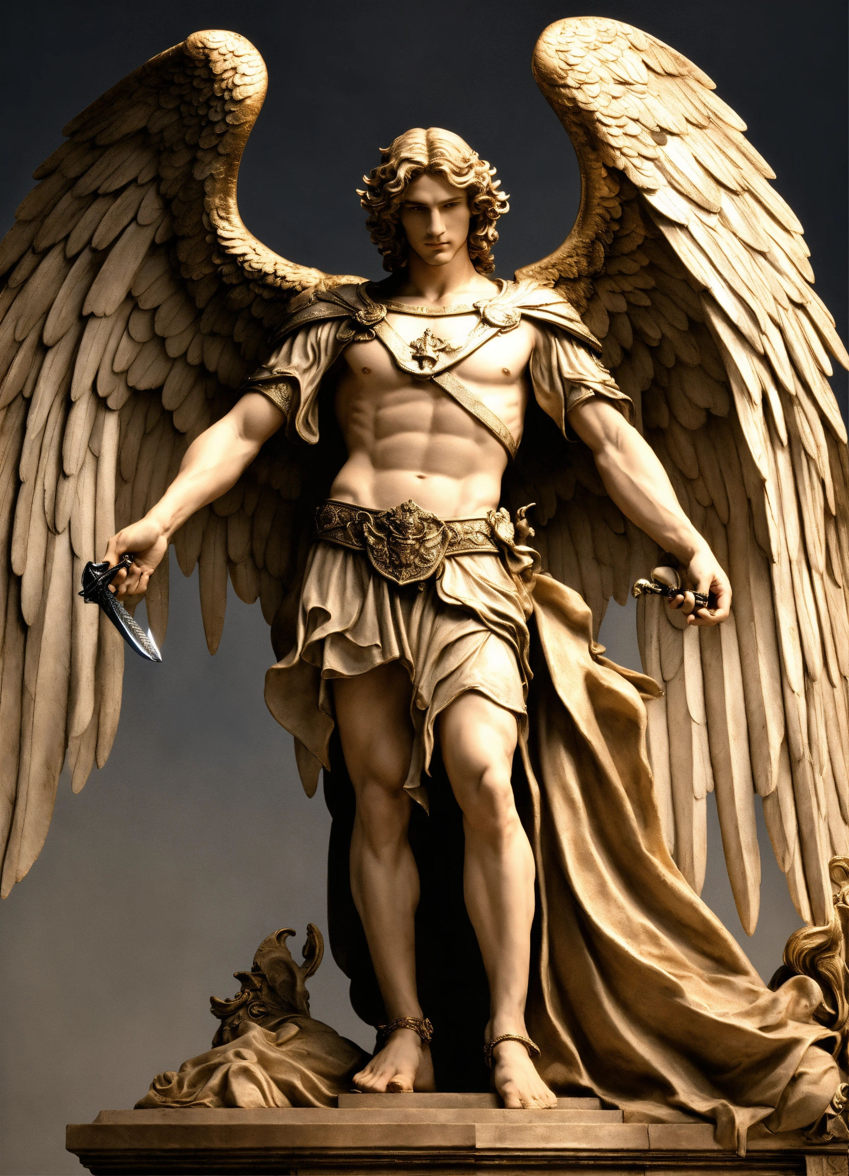 Lexica - A man angel with wings and a sword in right hand and raising ...