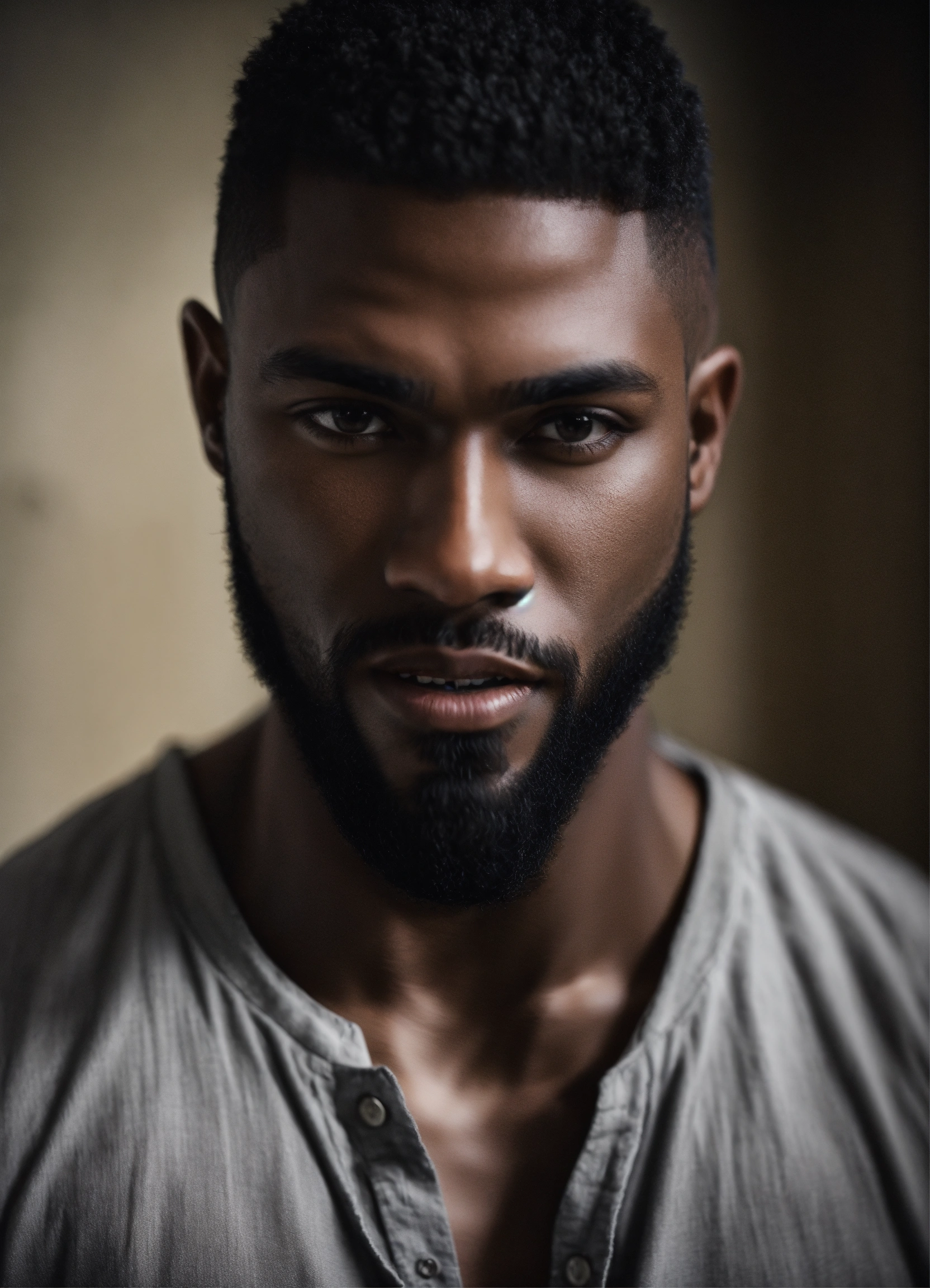 Lexica Handsome Black Male Dark Skin Beard Vampire Gray Henley