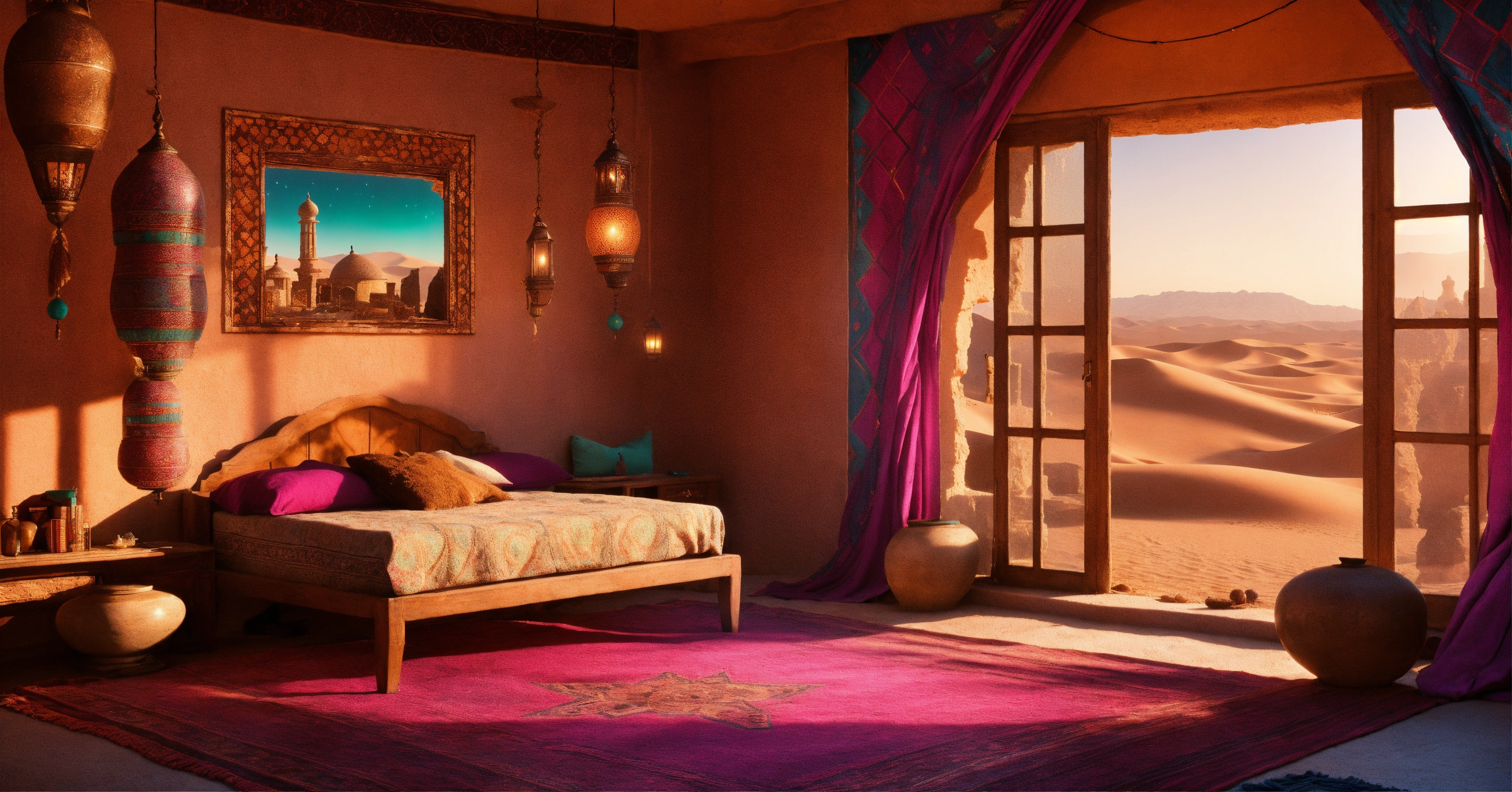 Lexica - Concept art of a large desert home bedroom, jakku, desert, hut ...