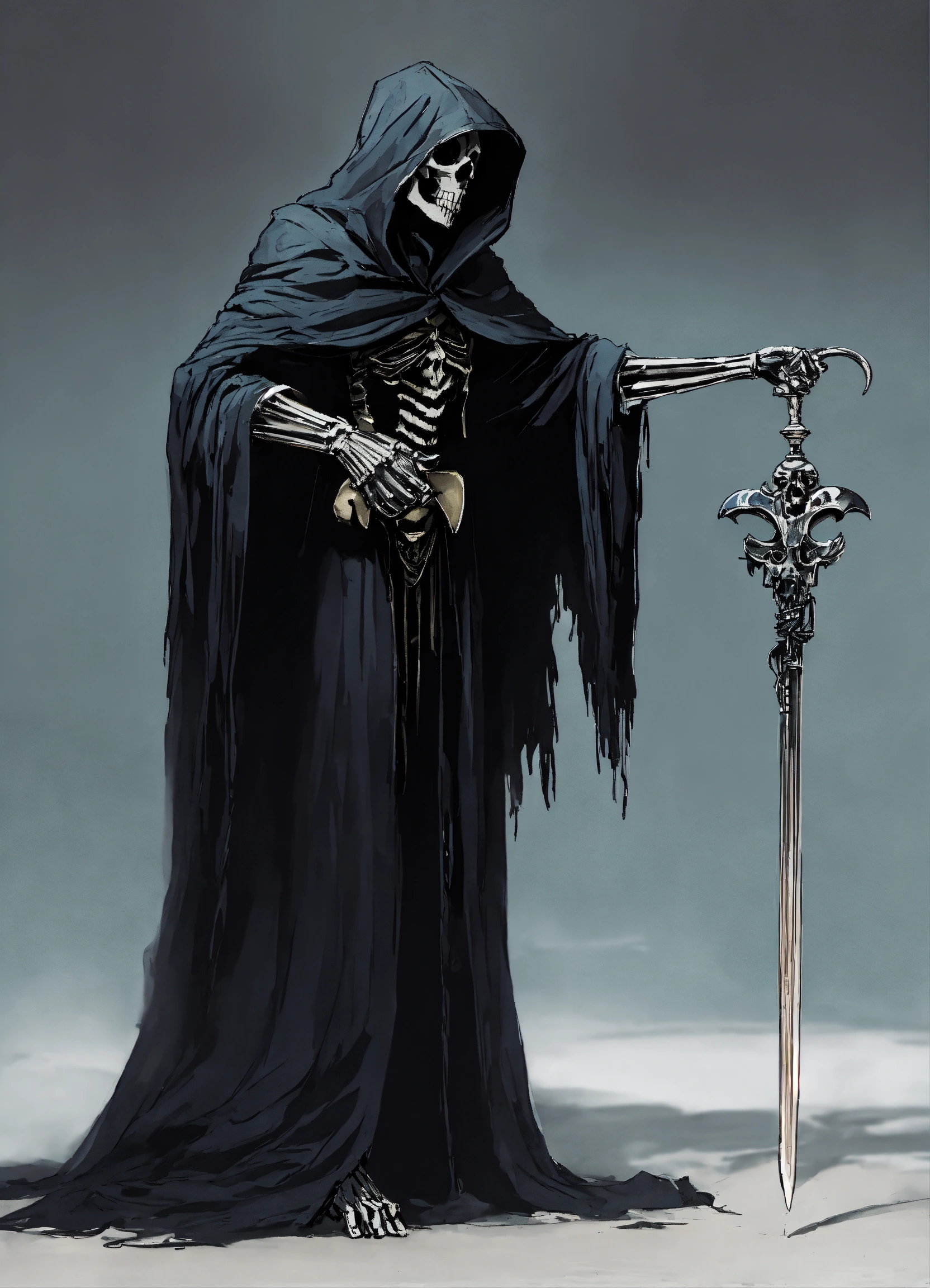 Lexica - Grim reaper, Skull, Side View, Holding up Hand, Hand Pointing