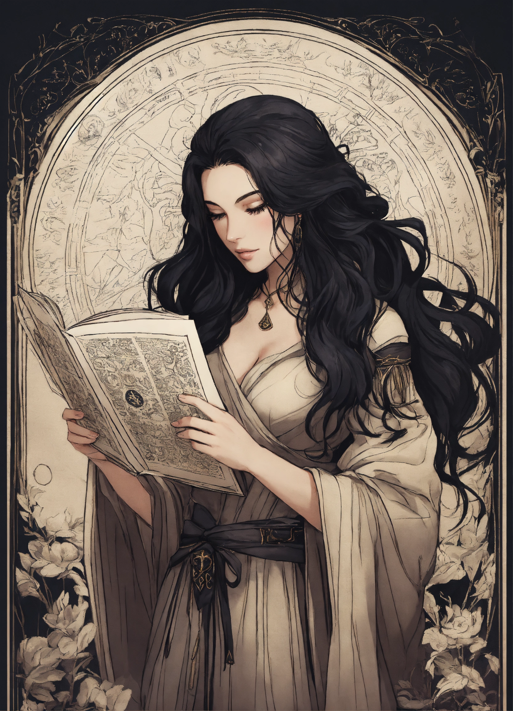 Lexica - A beautiful sorceress with long black hair dressed in black ...