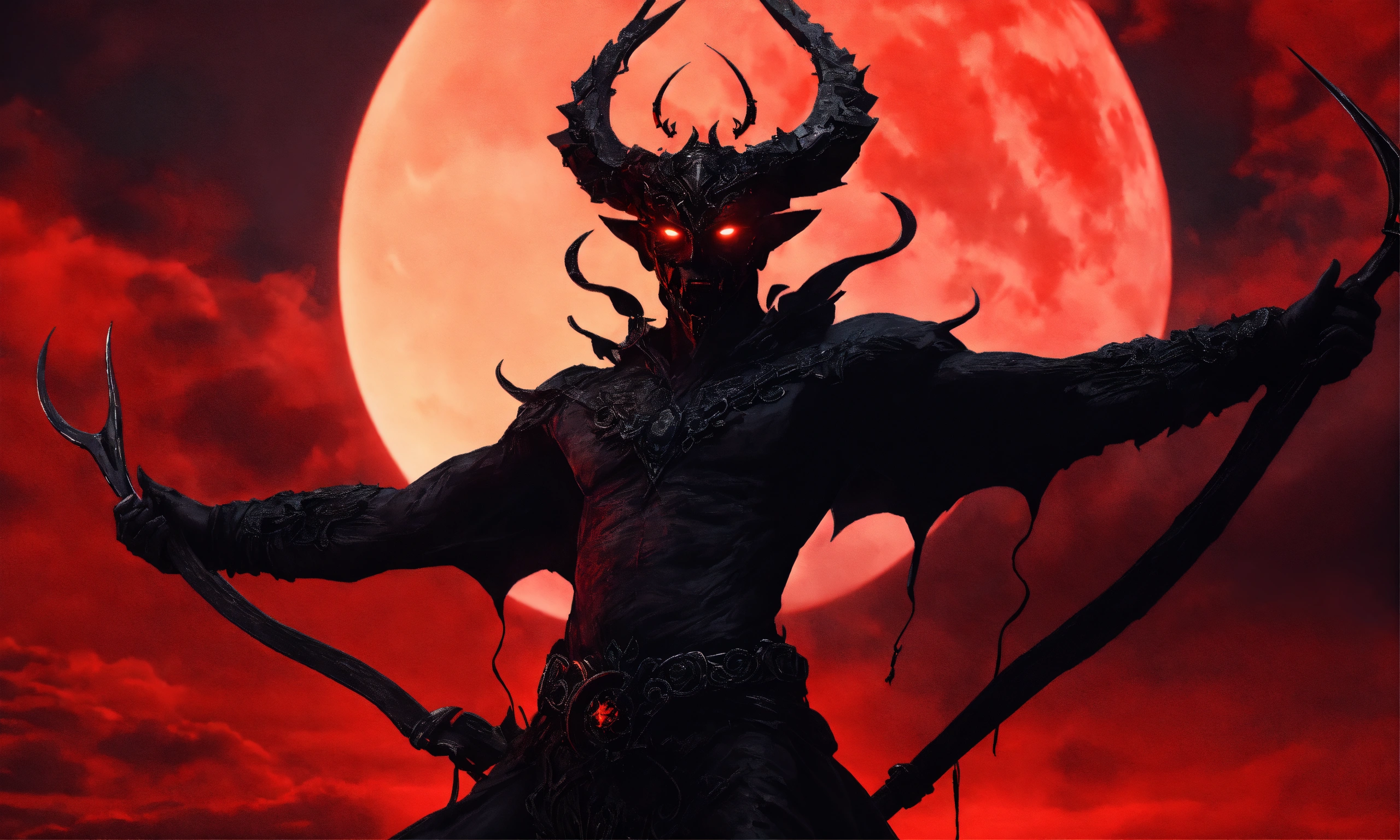 Lexica - Black-red human demon flying in the back red sky with dark moon
