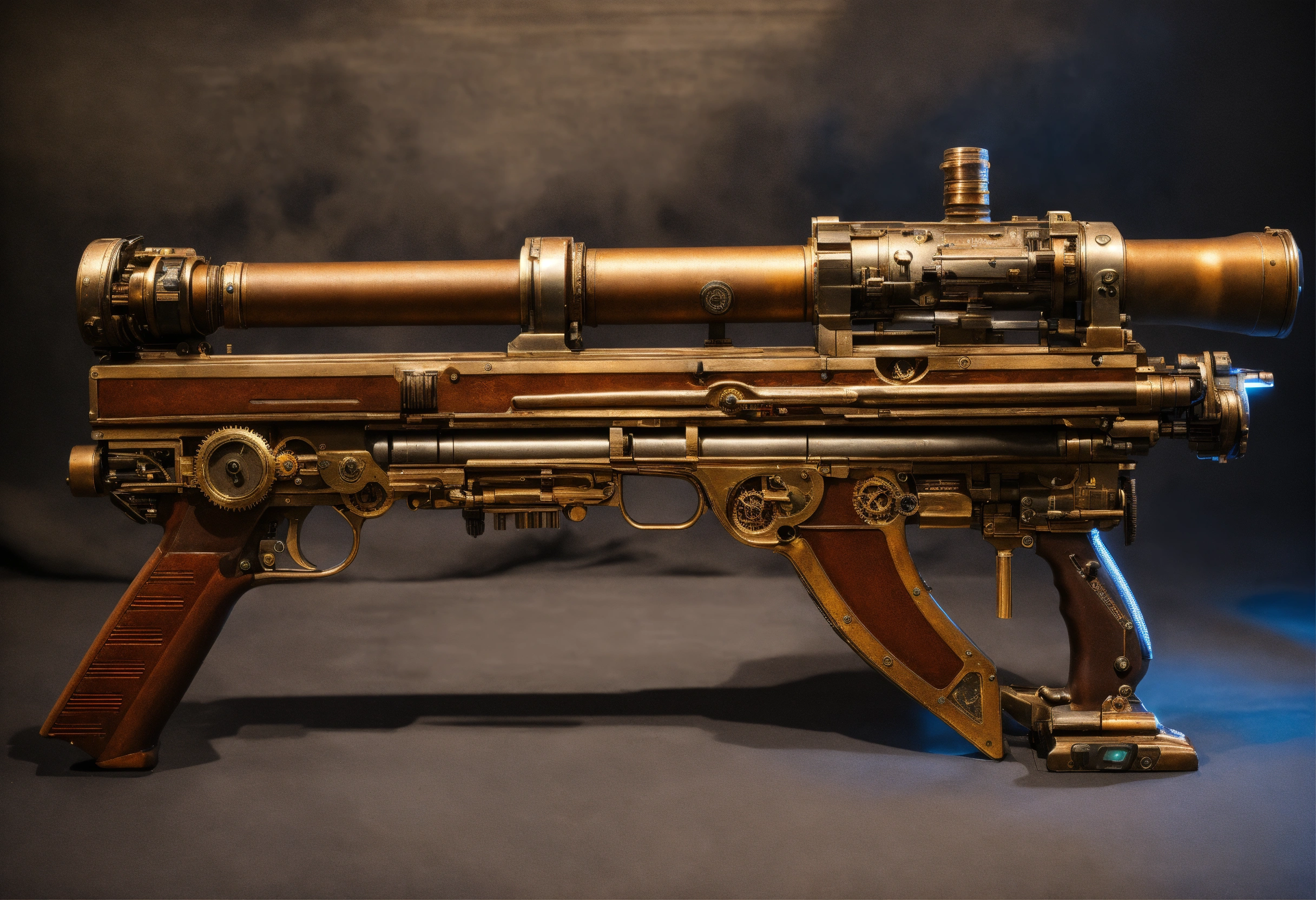 Lexica - Side view of the full image of a steampunk energy rifle