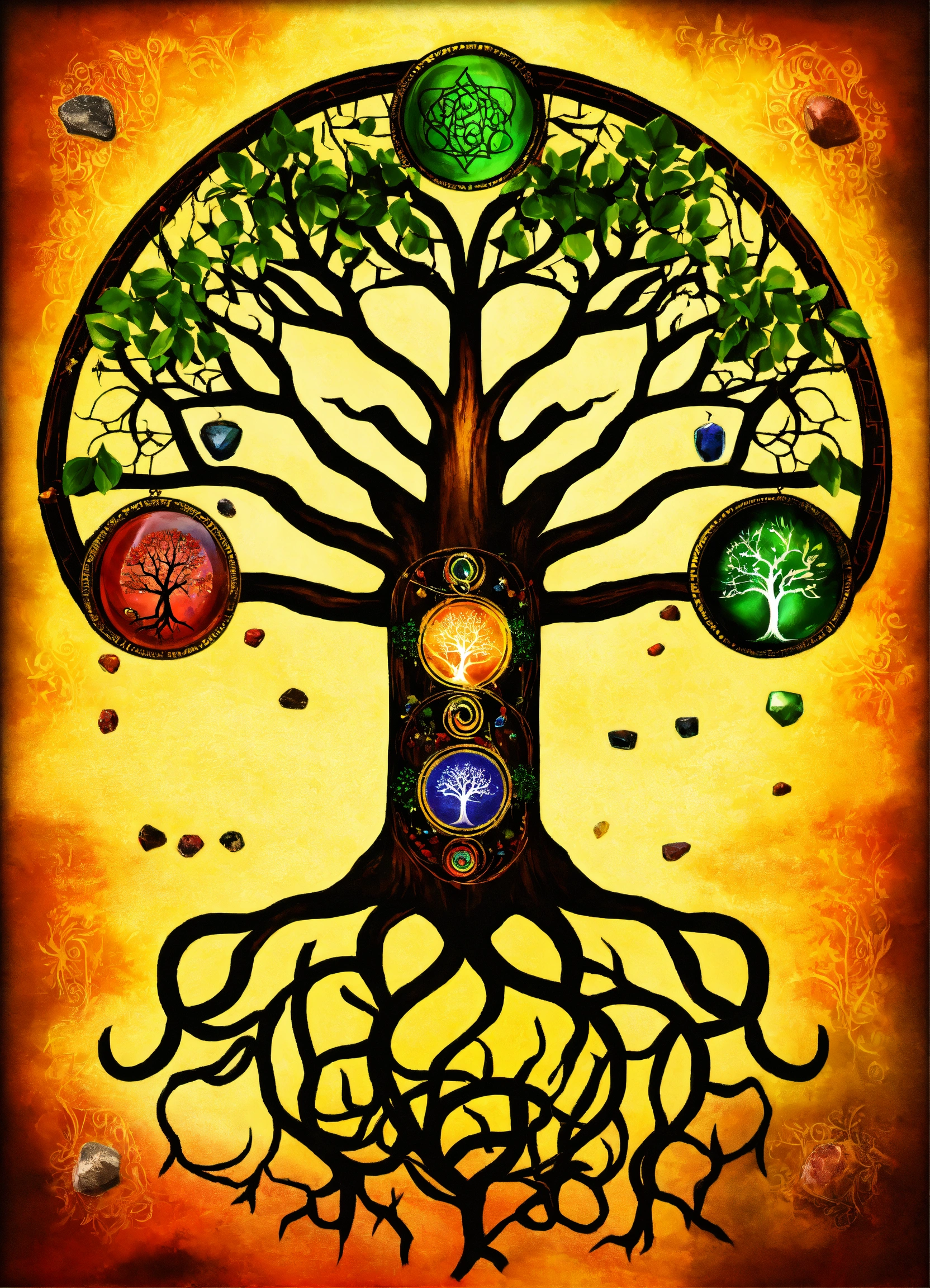 Lexica - Tree of life with roots and chakra stones
