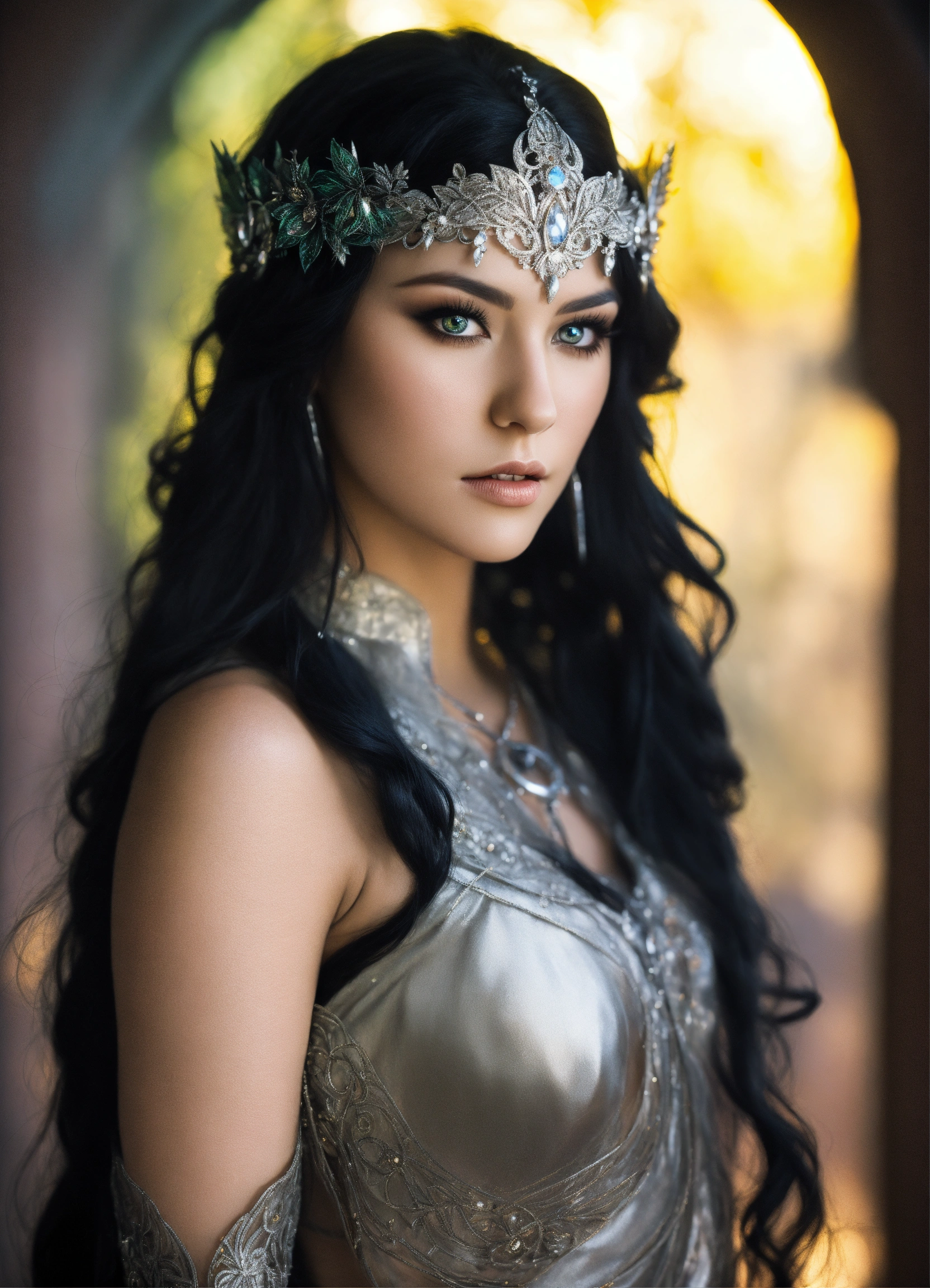 Lexica - Beautiful elven woman with black hair and striking silver eyes