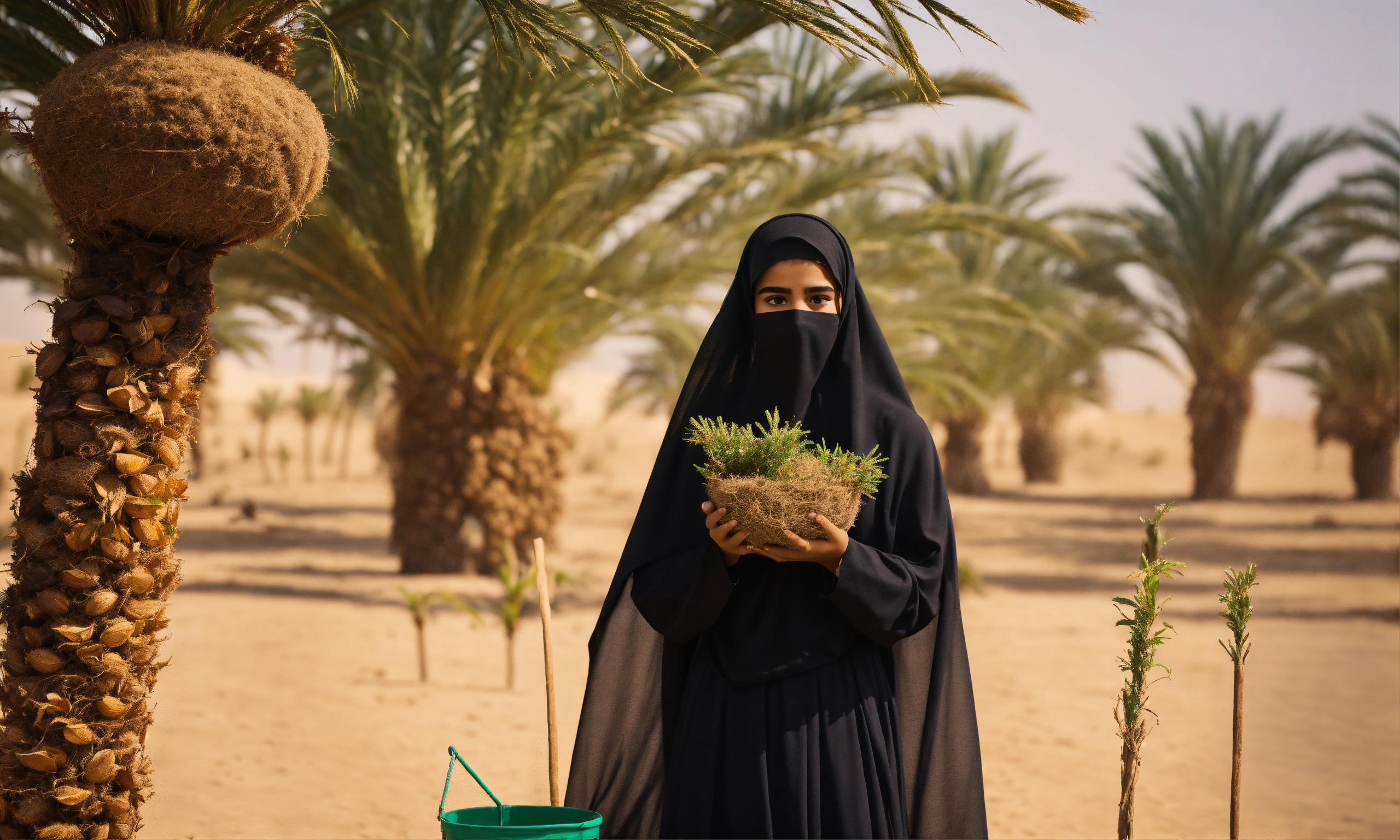 Lexica - Close up of young Saudi girl collecting and harvesting date ...