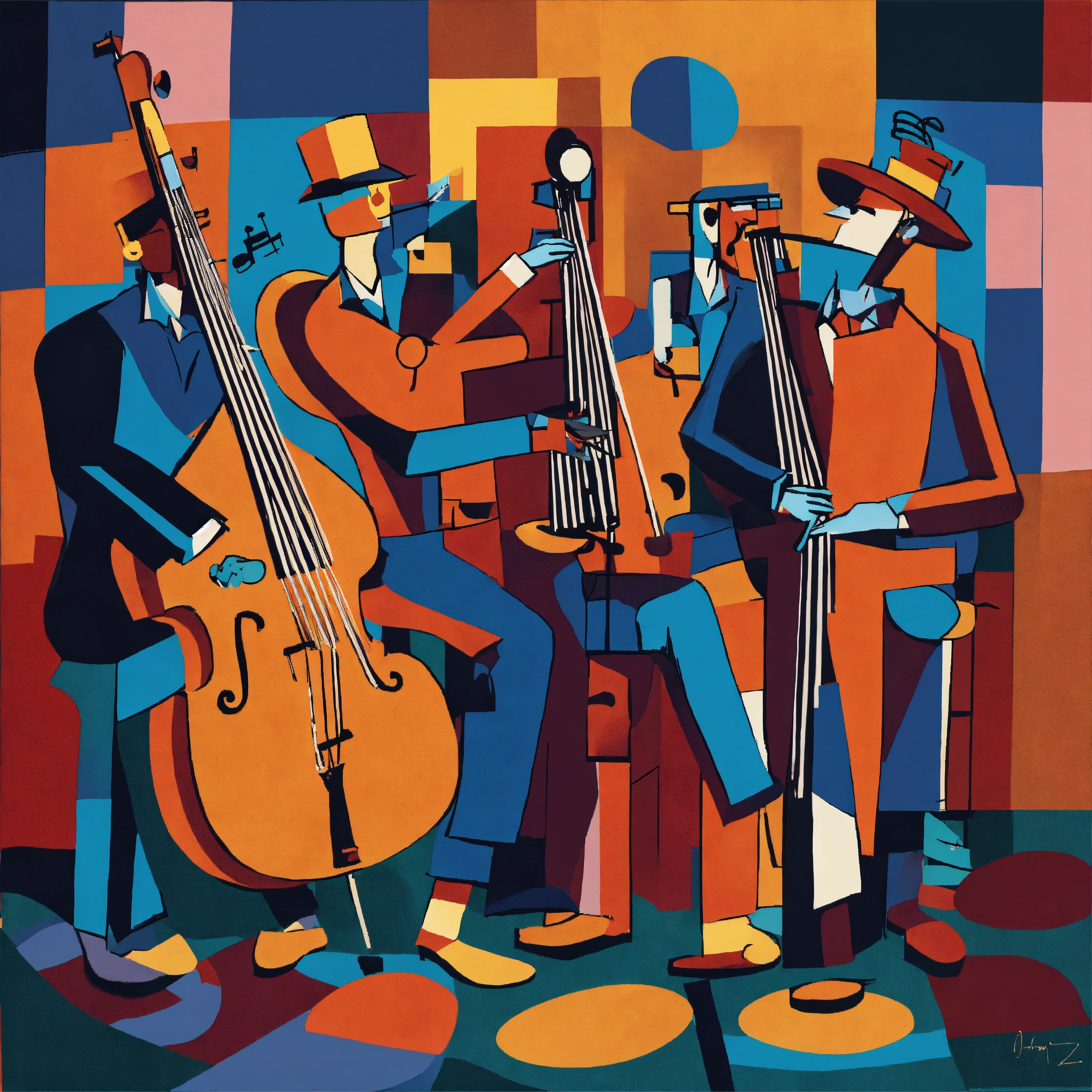 Lexica - 4 jazz musicians, playing with instruments, abstract art in ...