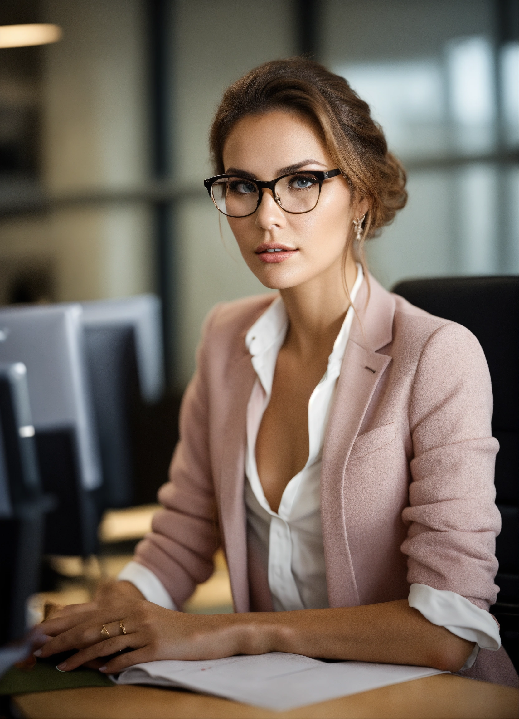 Lexica Beautiful women, fashion portrait modeling designer eyeglasses in an office environment