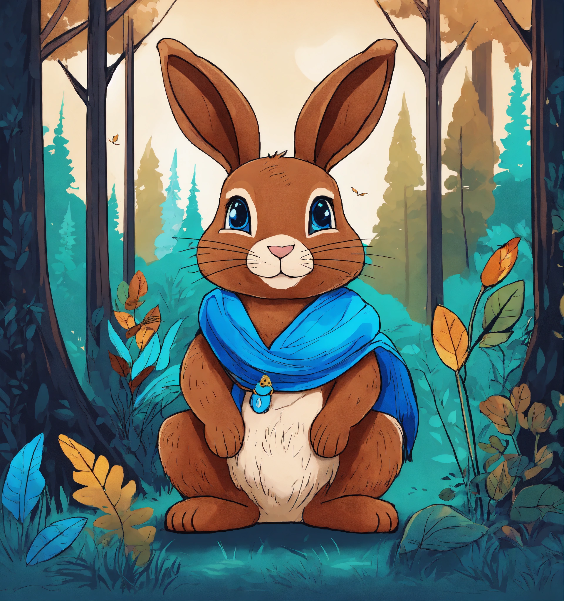 Lexica - A young brown rabbit with whith storyteller and blue eyes in ...