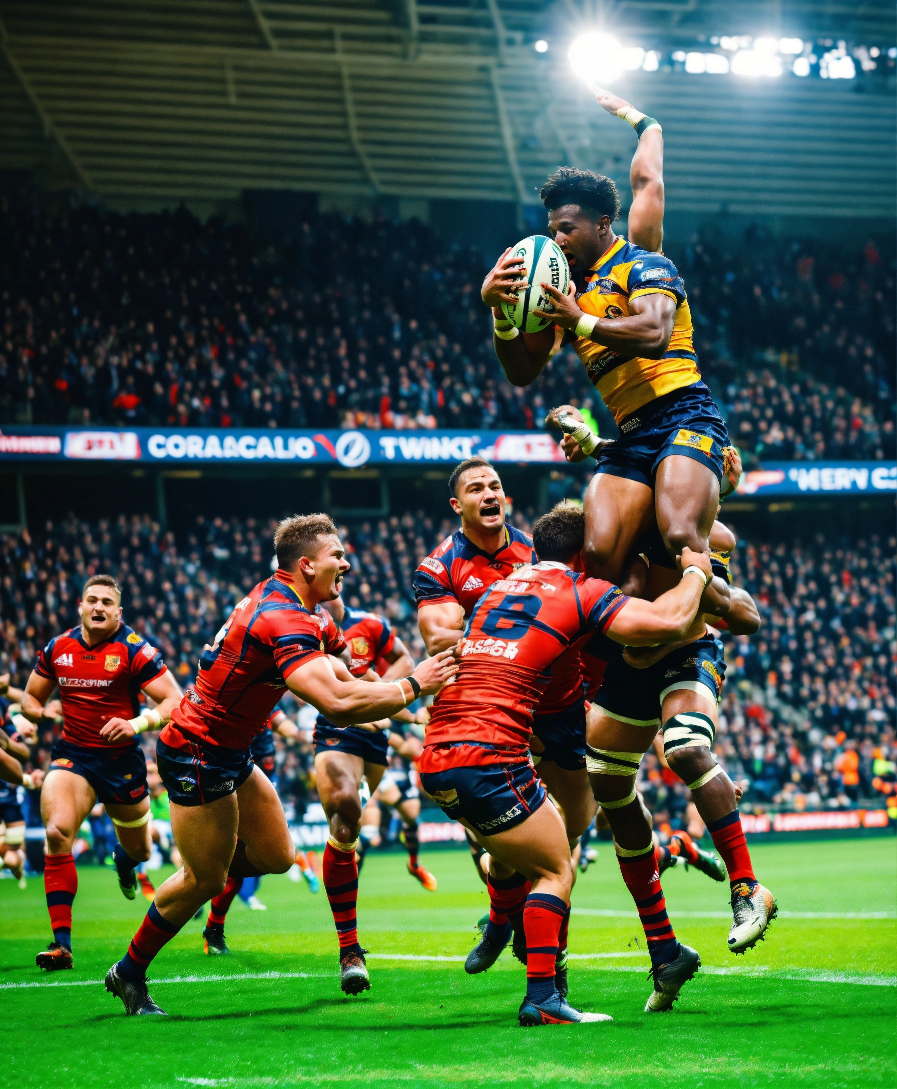Lexica - An electrifying scene showing a player scoring a crucial try ...