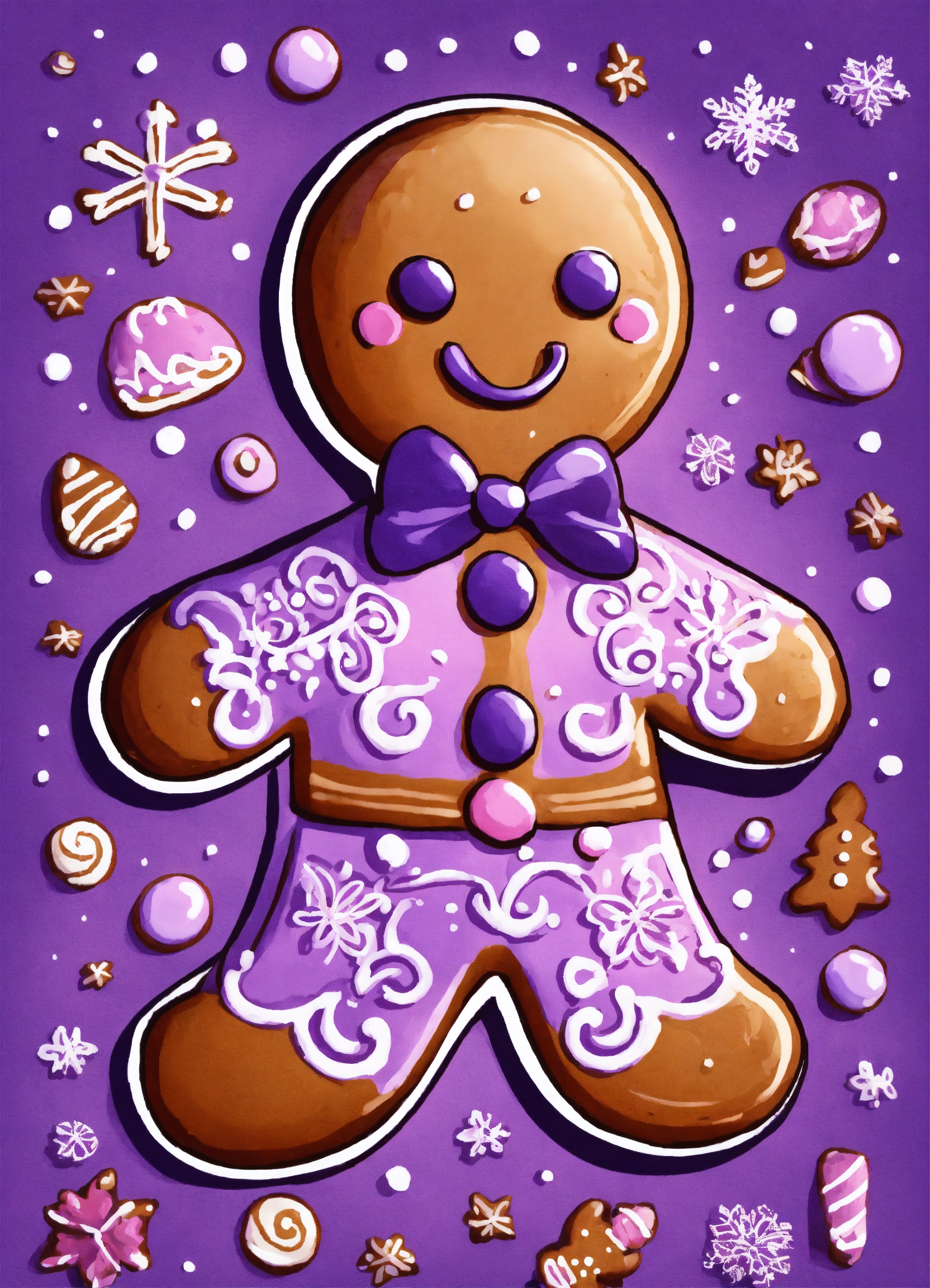Lexica - Gingerbread man cookie illustration in lilac and purple details