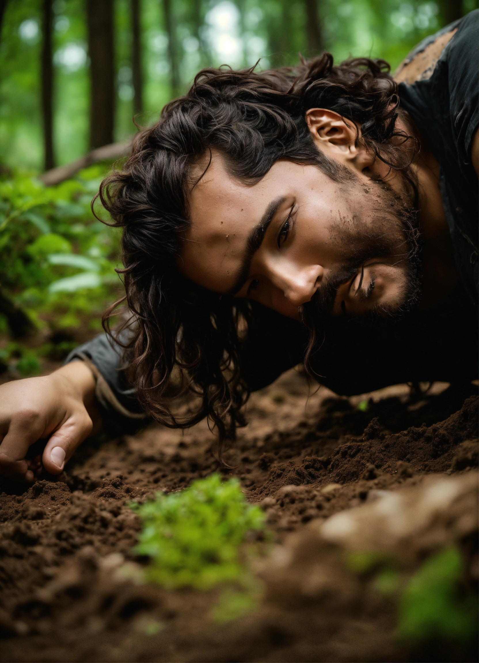 Lexica - A man lying on the dirt floor, trYING TO GET up but his hair ...