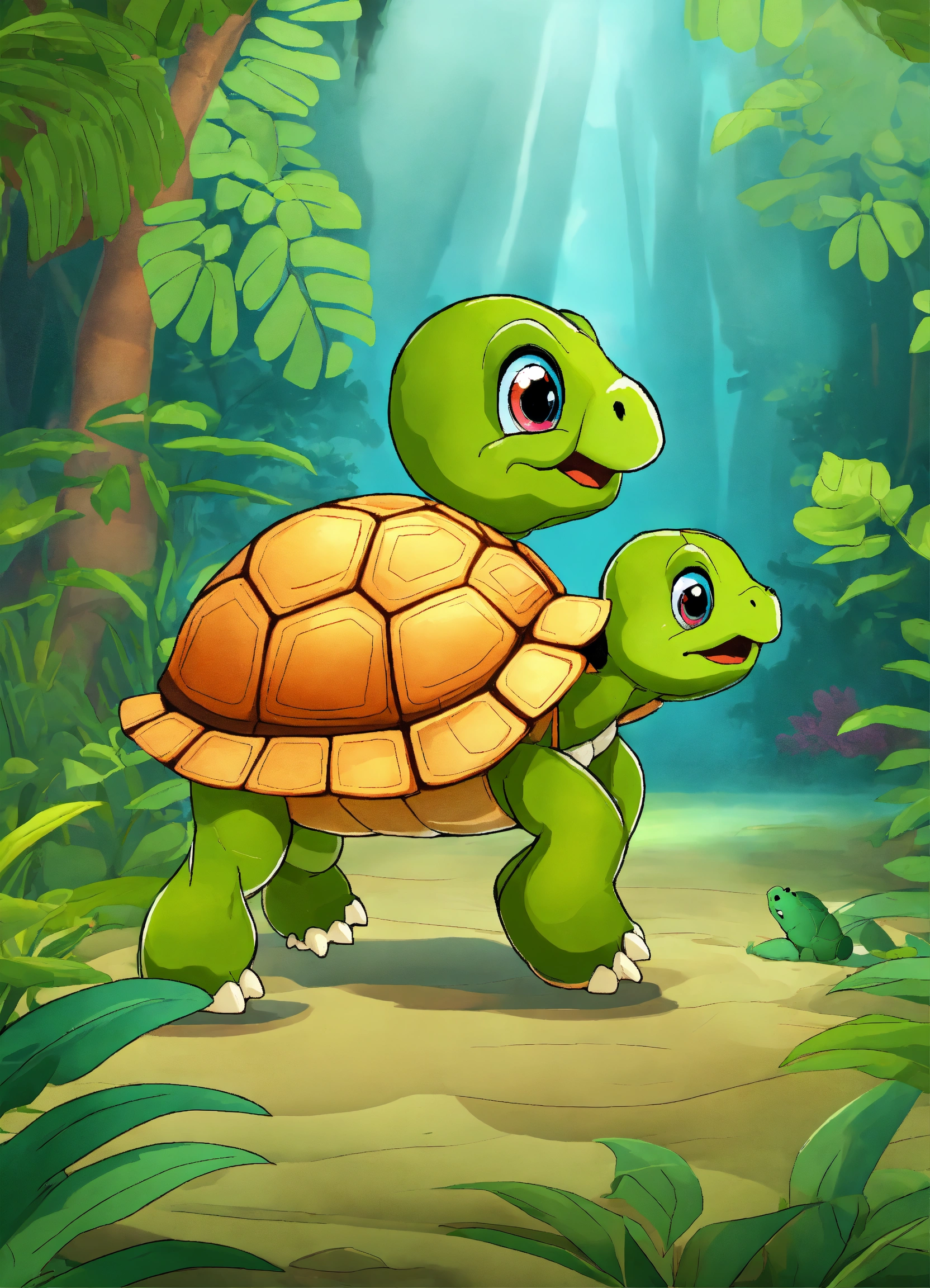 Lexica - Cartoon cute turtle walking in jungle