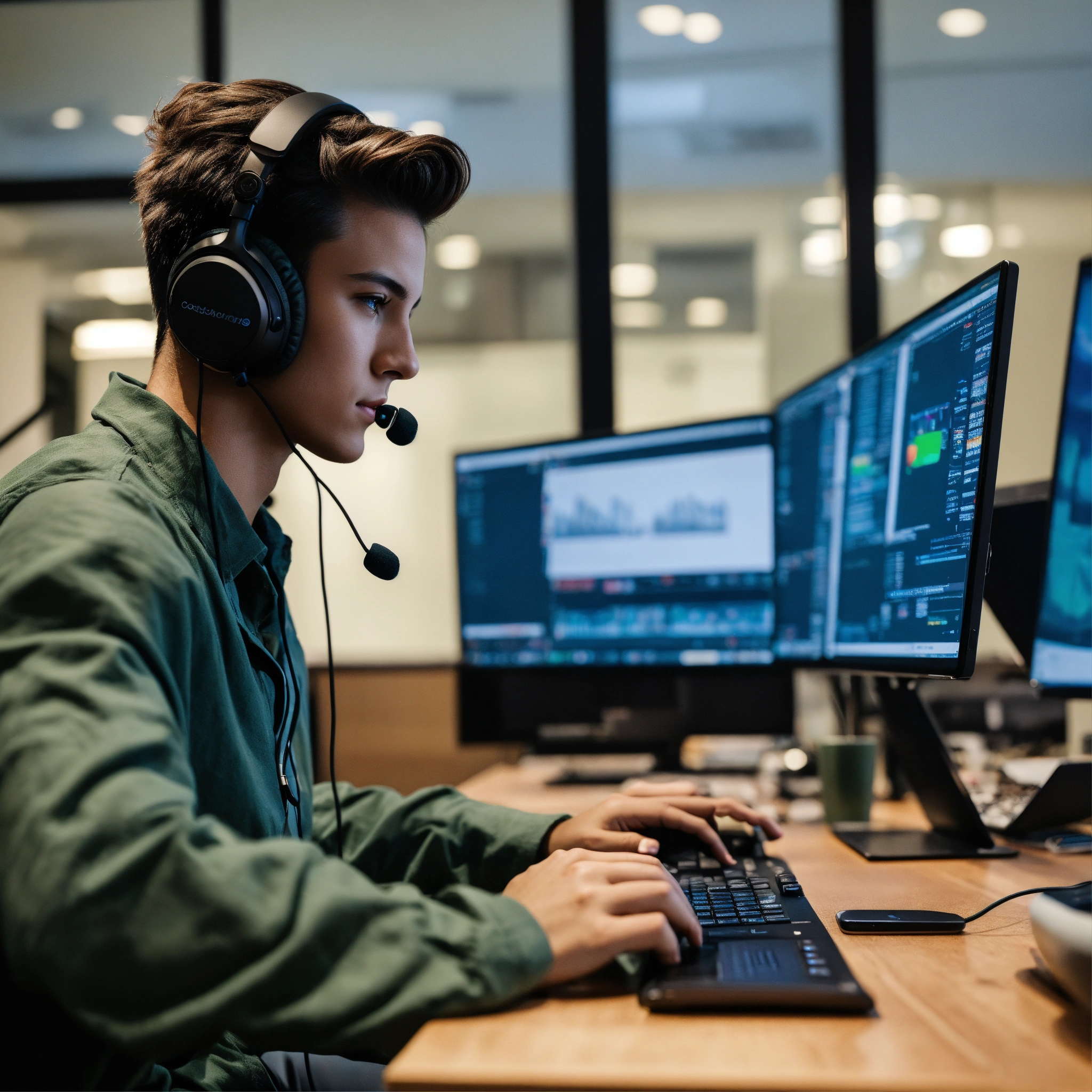 Lexica - A photo of a person sitting at a desk and using a computer ...