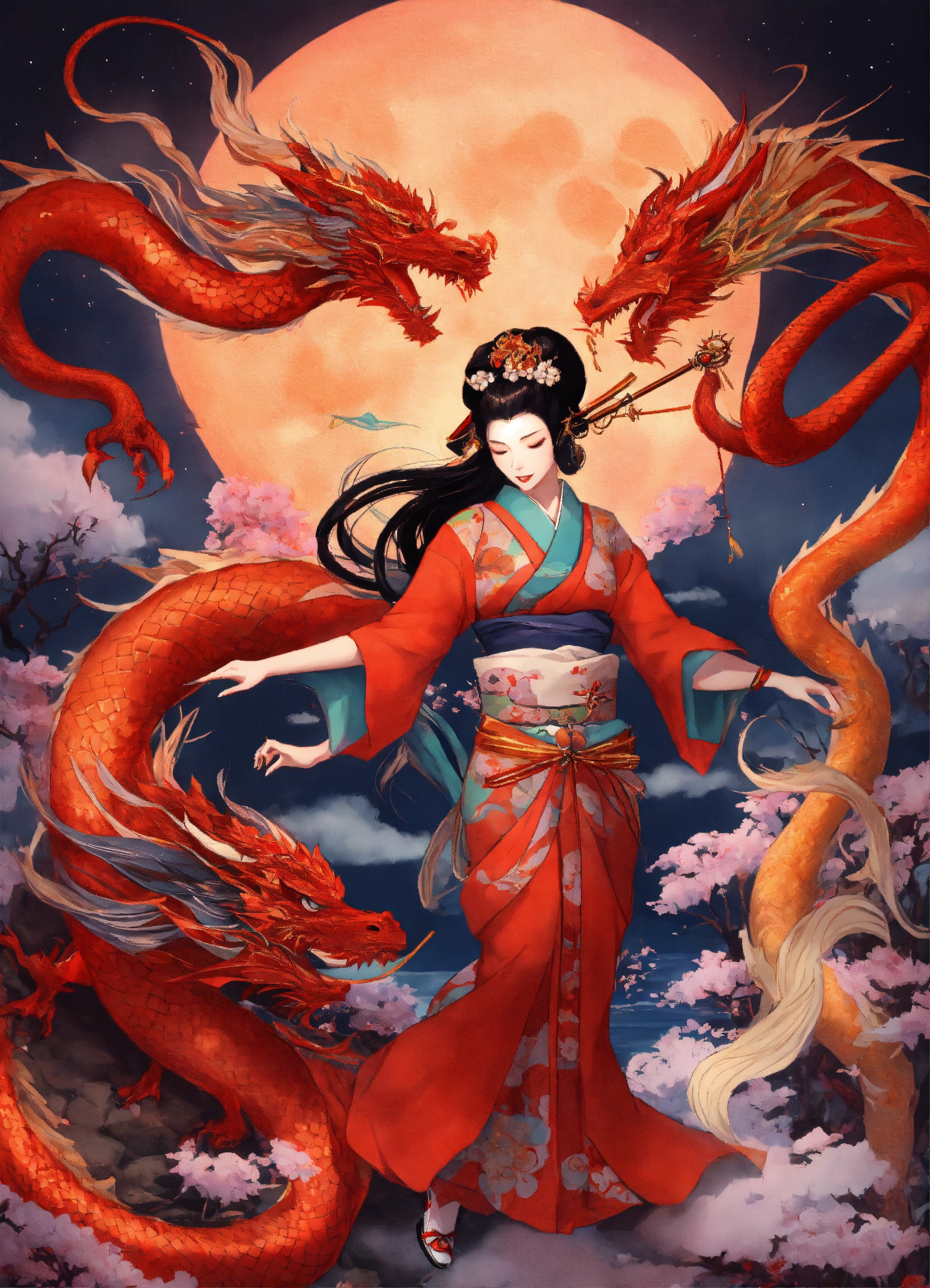 Lexica - Geisha, dragon, alien and witch dancing in the pale moonlight ...