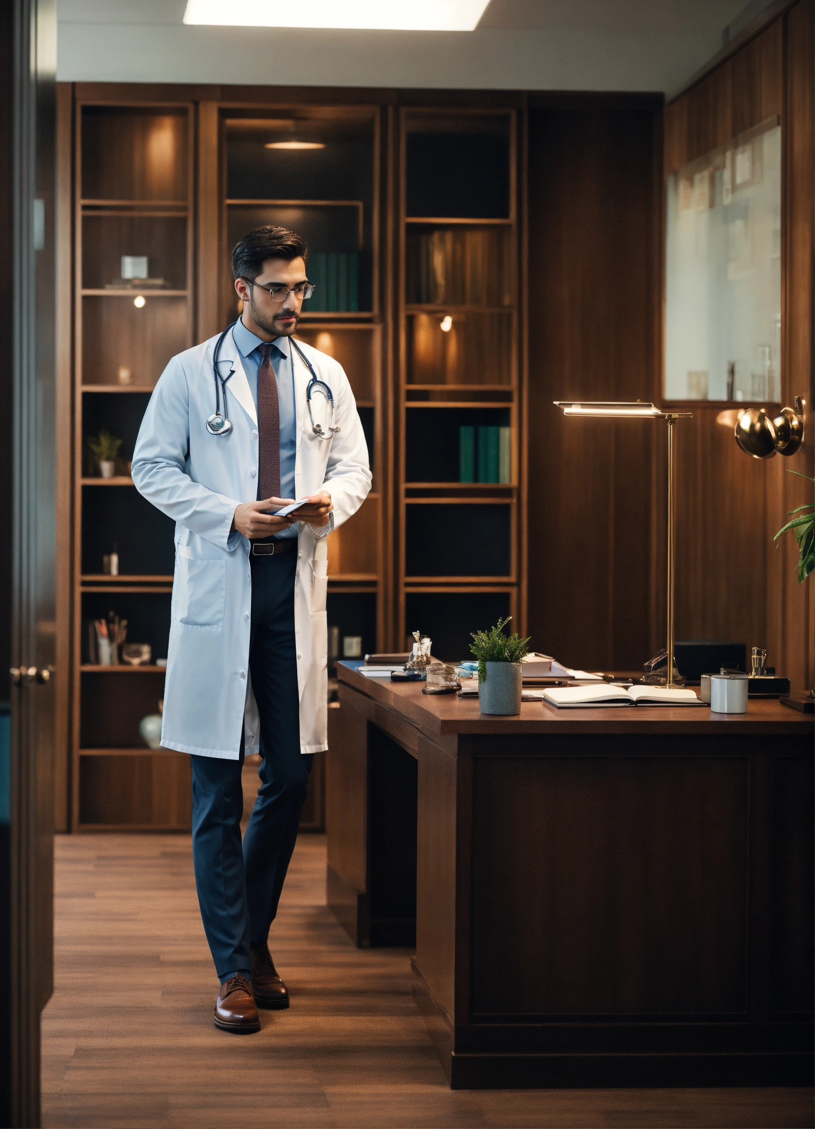 Lexica - Realistic scene of a handsome doctor seeing a patient in a ...