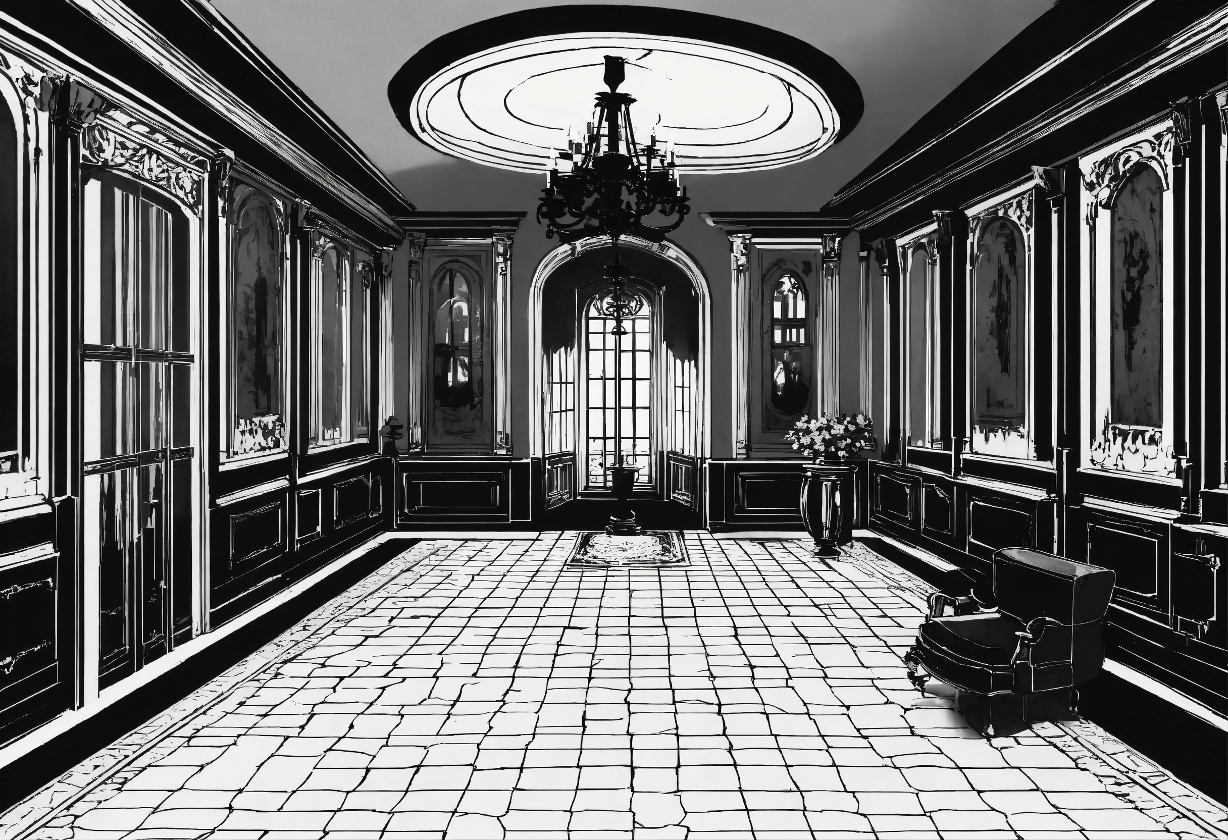 Lexica - A black and white dark vampire manor hall