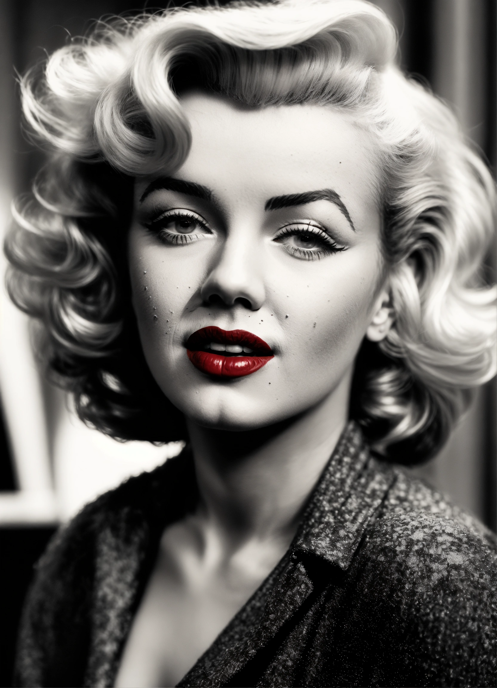 Lexica - Photorealistic, blackandwhite photo, marilyn monroe, red lips ...