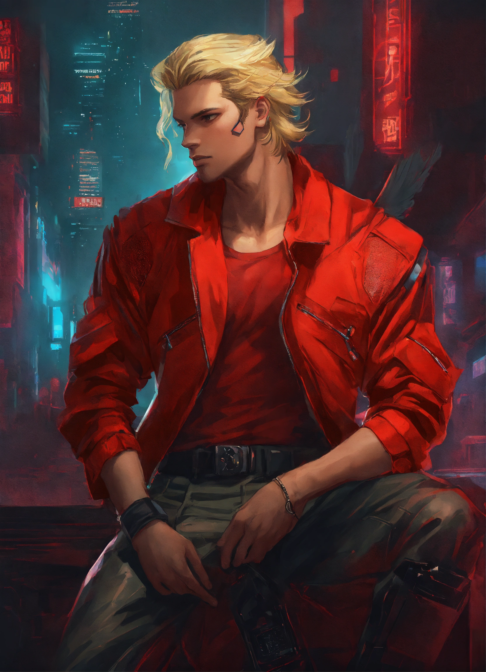 Lexica - Creates a cyberpunk style image of an angel man with wings who ...