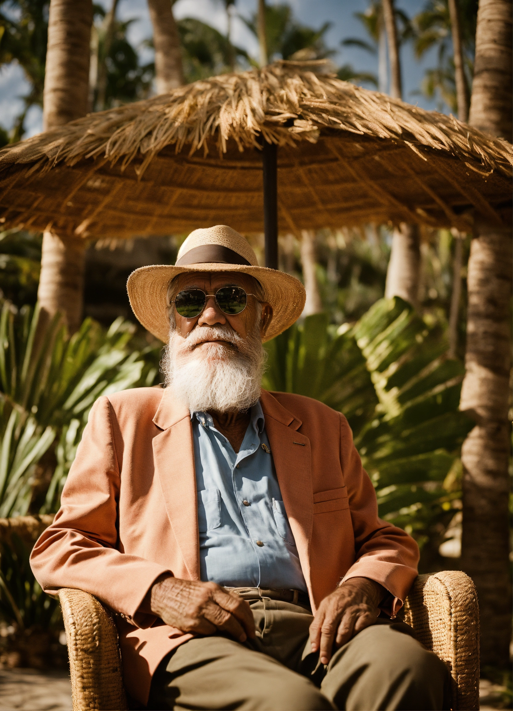 Lexica - A wise old man with white beard and in a tropical setting ...