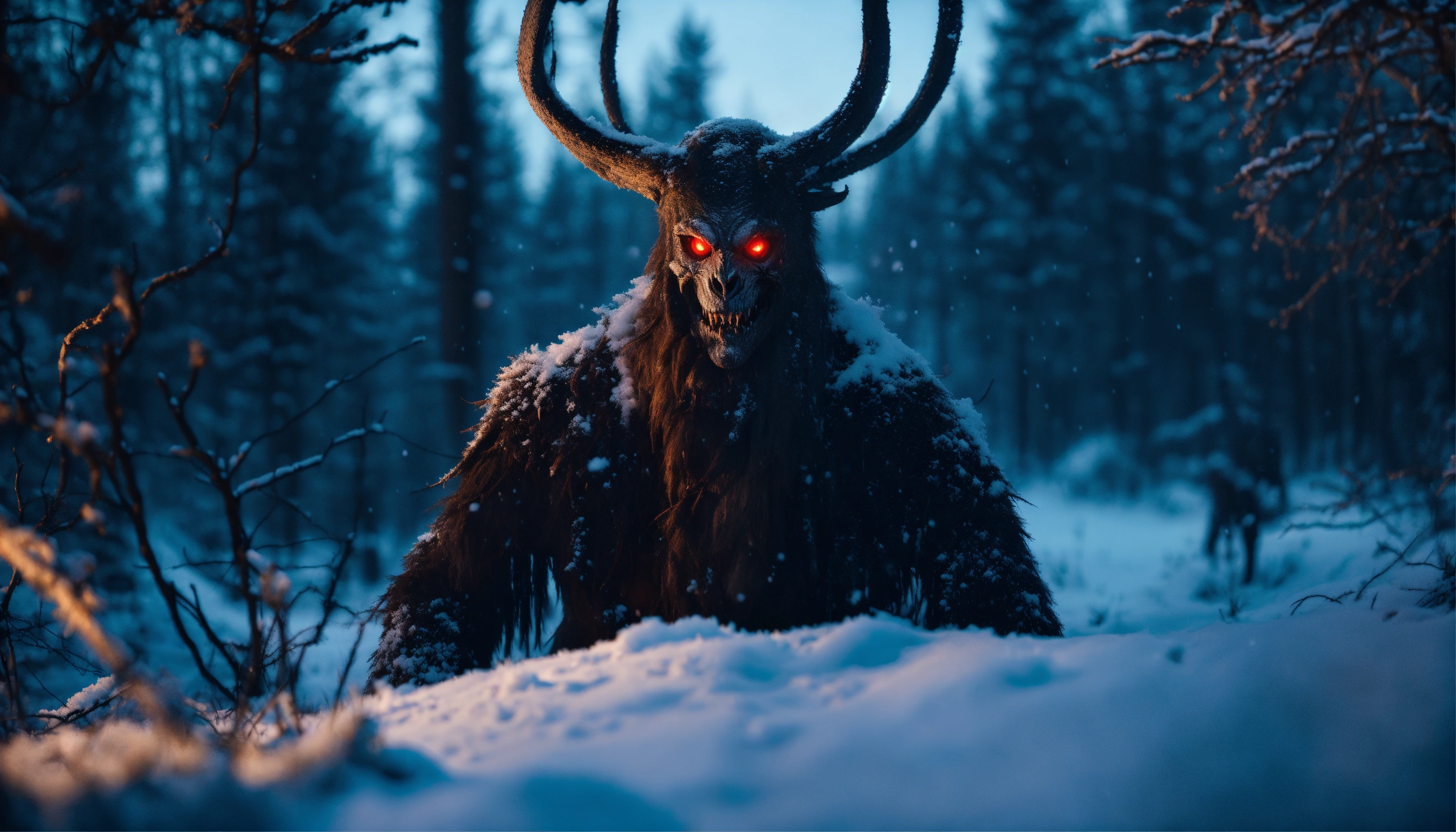 Lexica - Wendigo monster. human face. hiding in dark snow forest. night ...