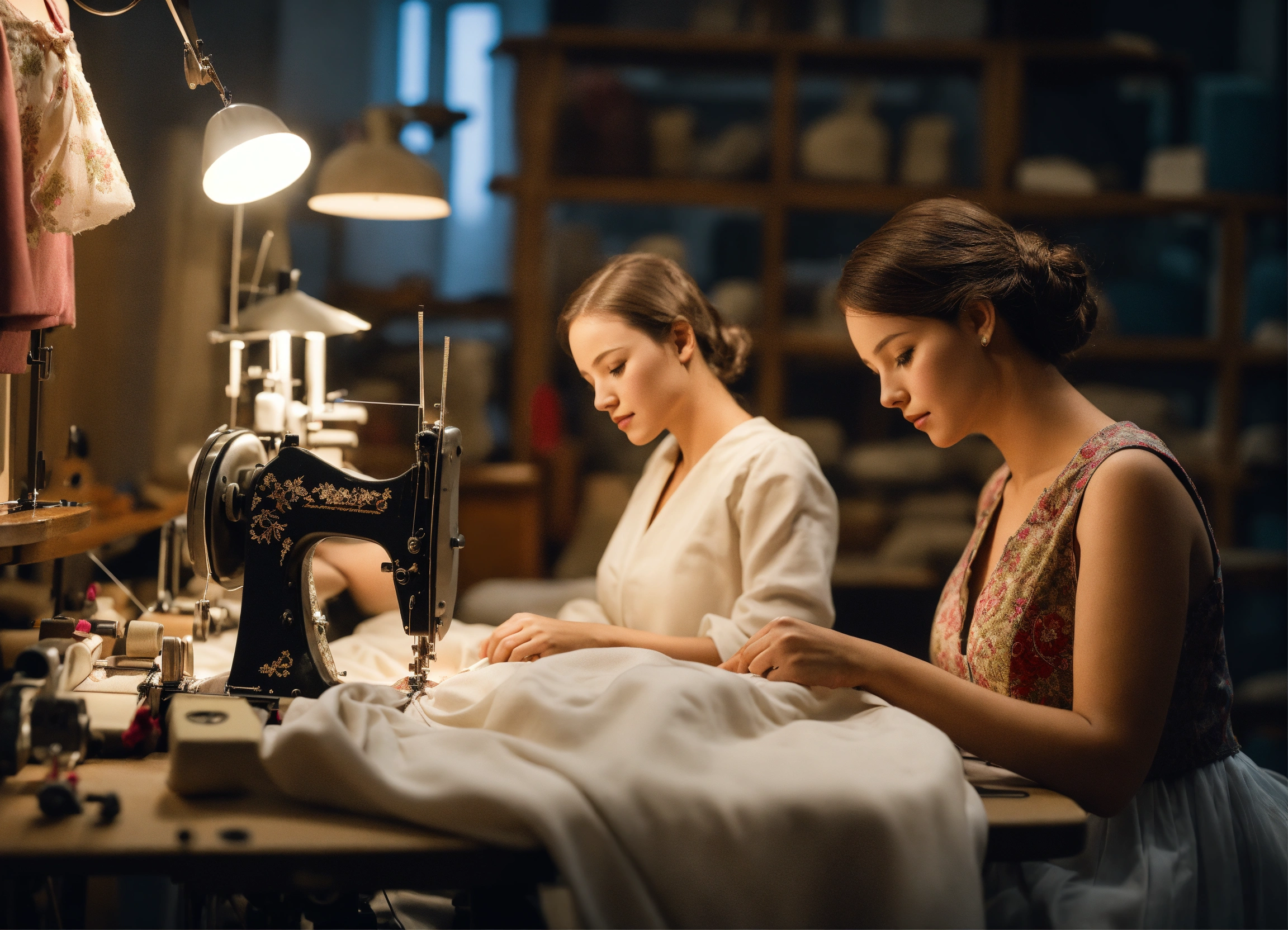 Lexica - A female seamstress sews a costume for a theater actress ...
