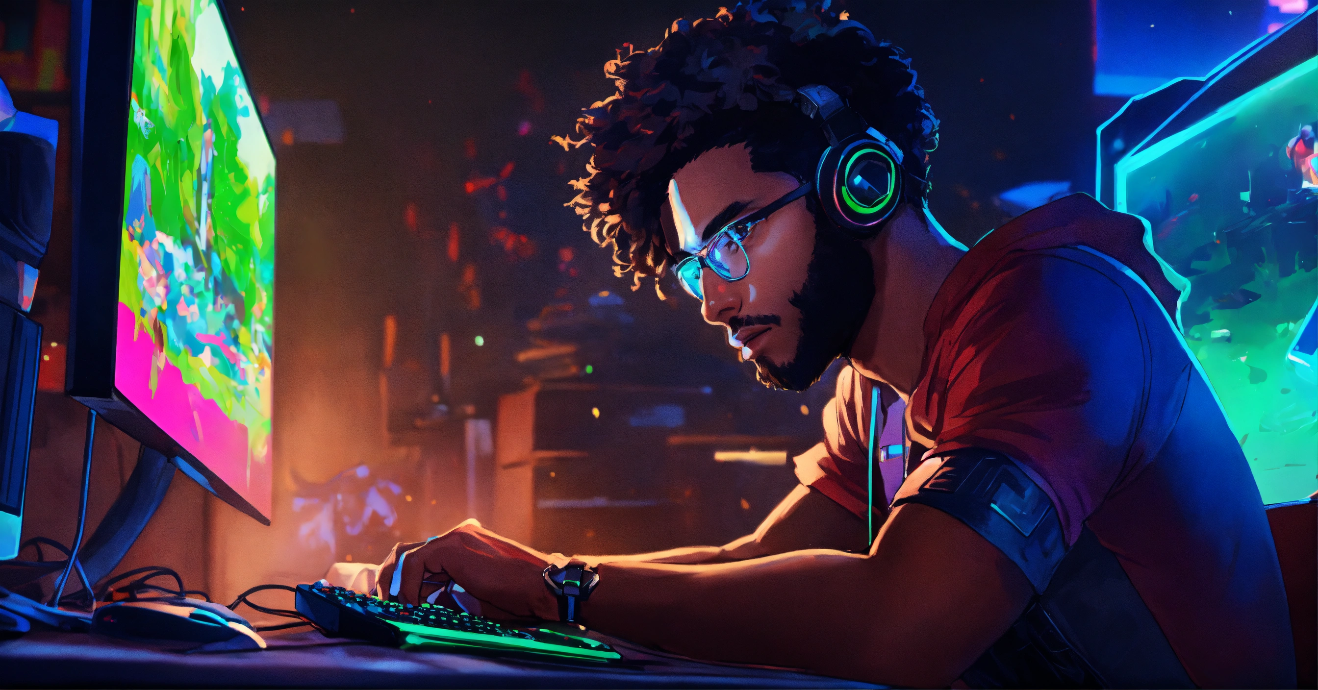 Lexica - un jeune homme noir métisser avec des cheveux nattés, gamer