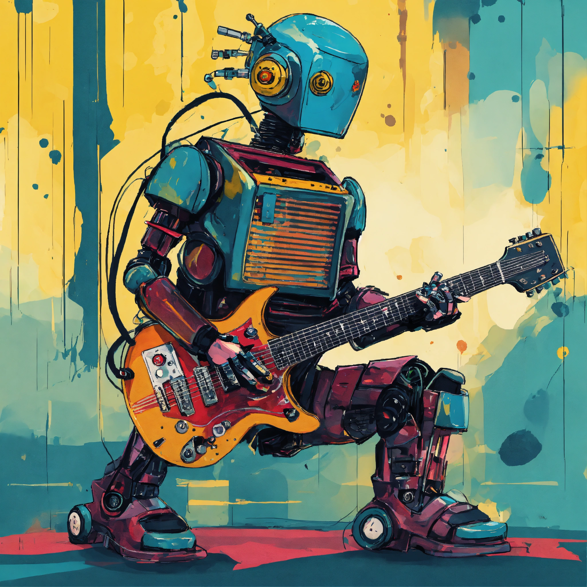 Lexica - Punk rocker as a robot playing guitar, abstract illustration