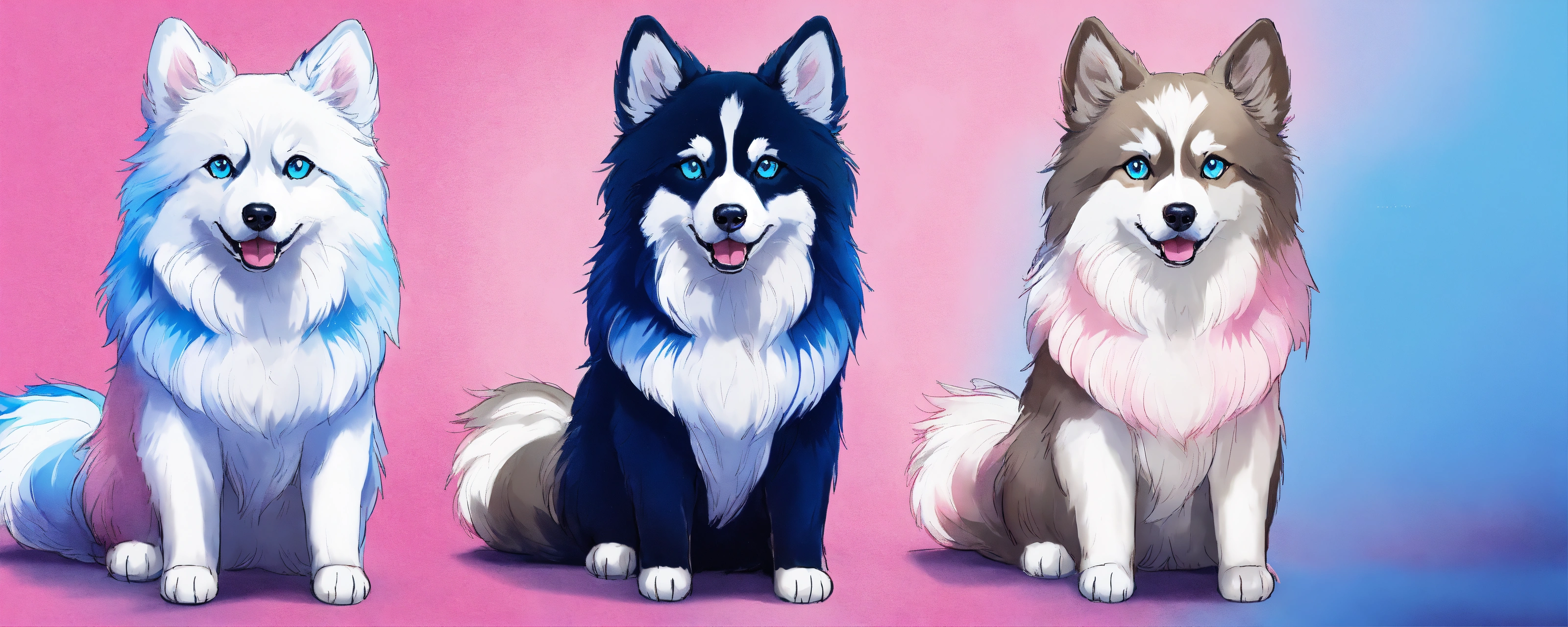 Lexica - A full body image of a pomsky black and white with long hair ...