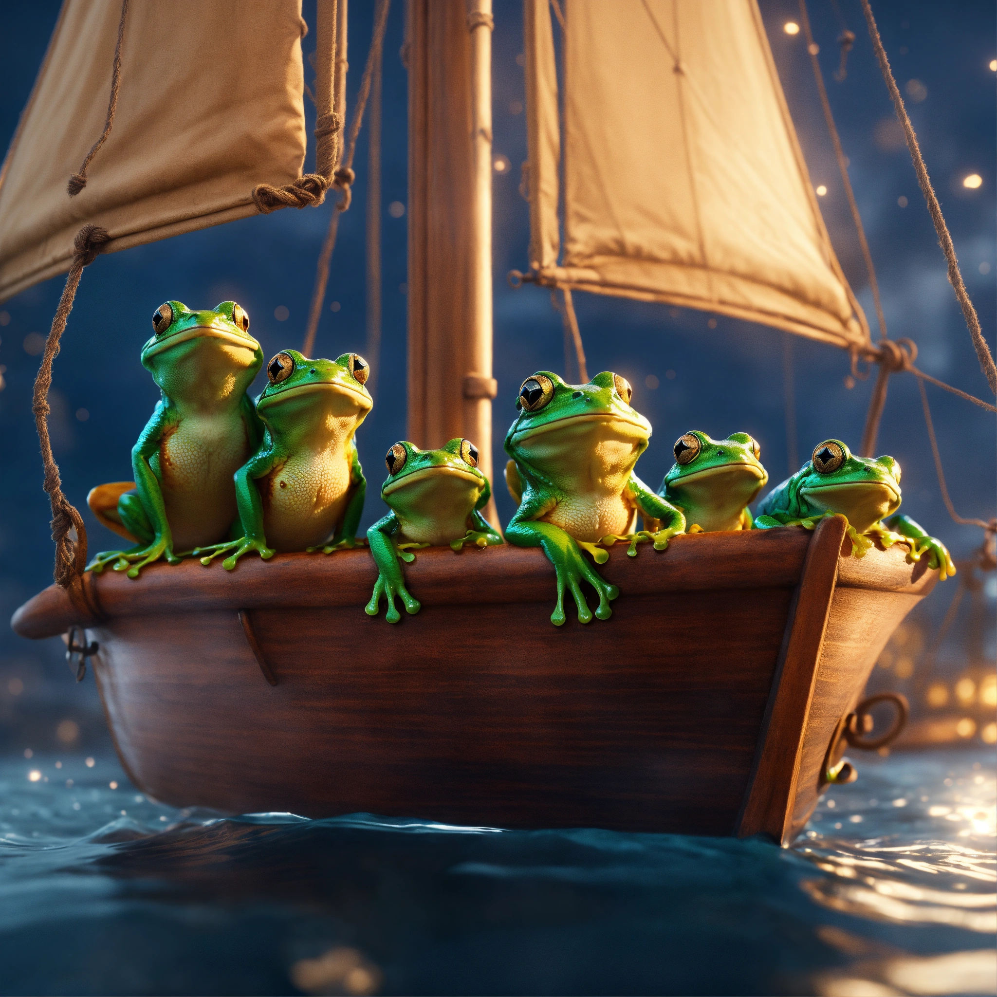 Lexica - A cute frighted crew of frogs running around on a a sailing ...