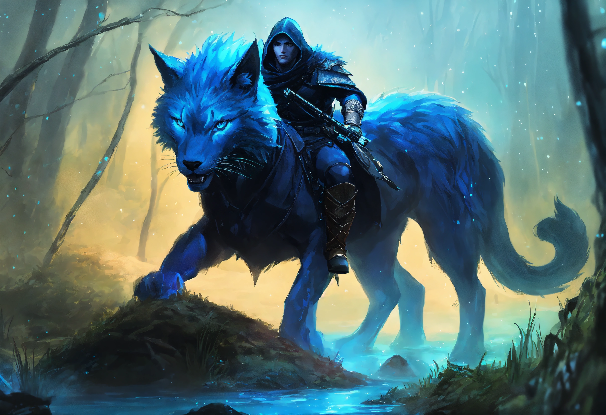 Lexica - Fantasy Digital Painting, Man in black combat cowl riding a ...