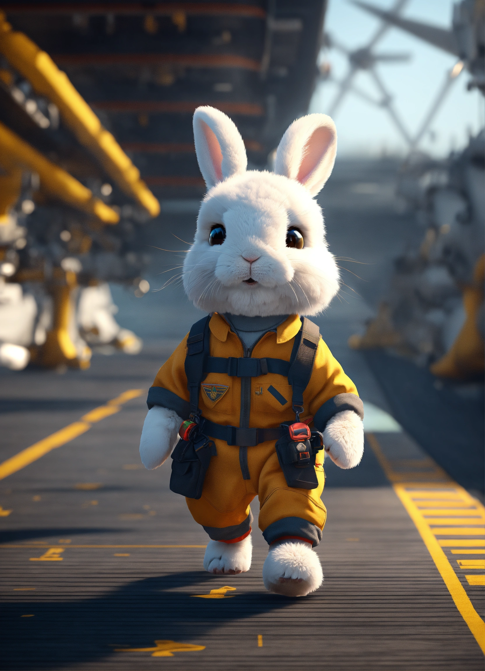 Lexica - A cute fluffy rabbit pilot walking on a military aircraft ...