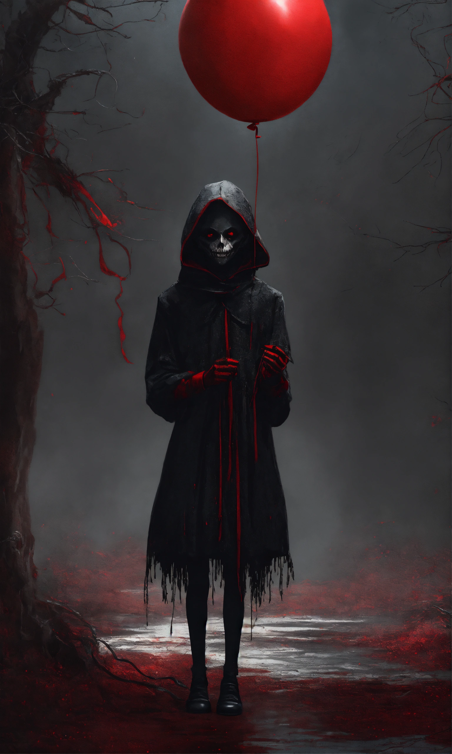 Lexica - Dark aesthetic, A creepy dark humanoid figure, holding a red ...