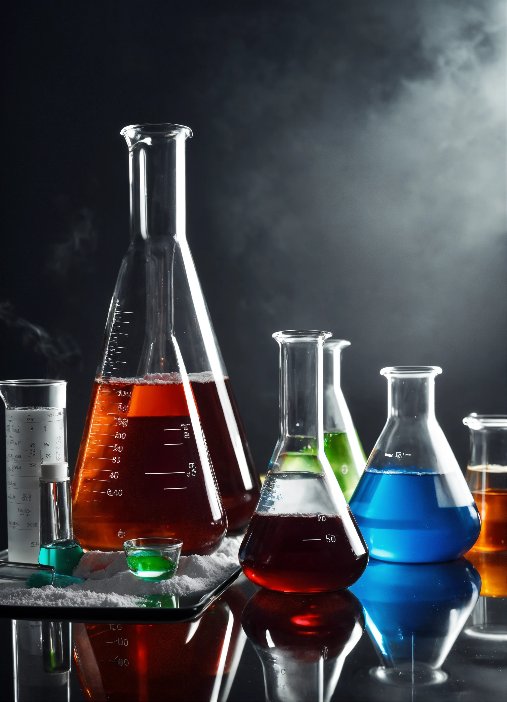 Lexica - Different chemicals with powders in dishes and liquids in ...