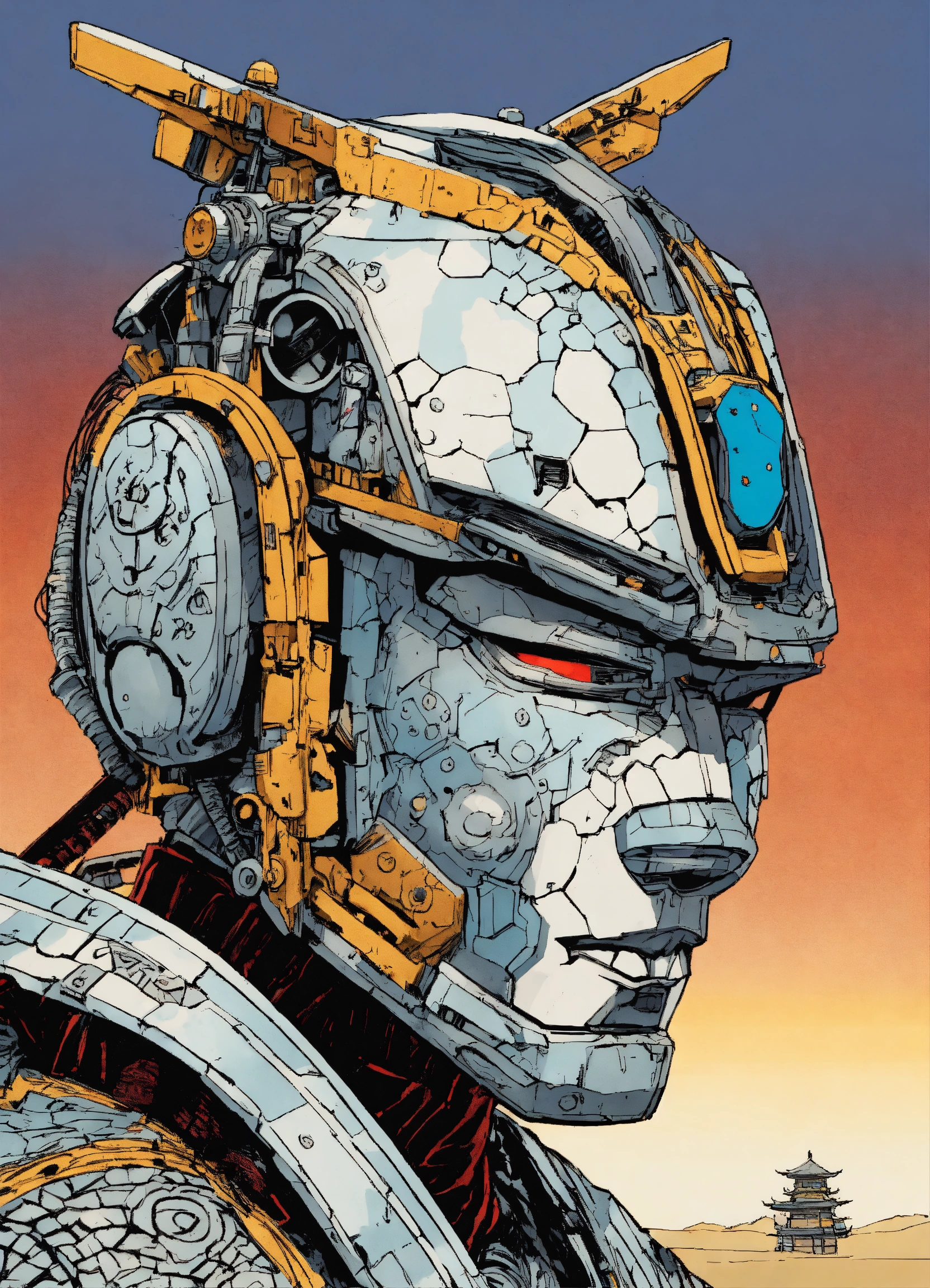 Lexica - Detailed pen and ink illustration of a samurai robot cyborg ...