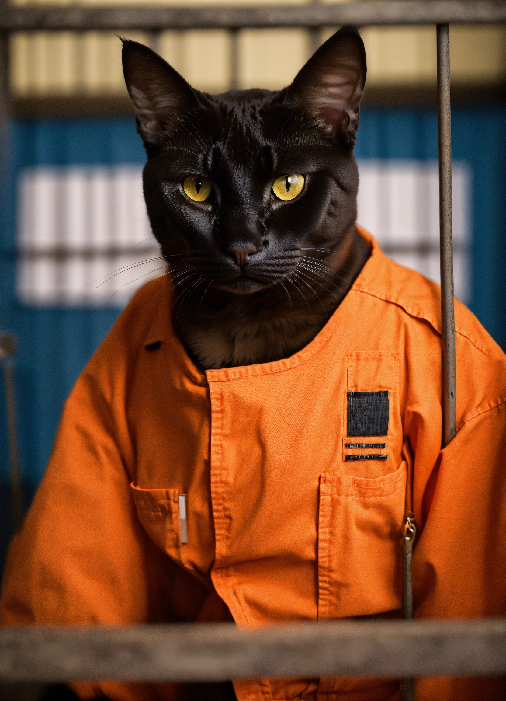 Lexica - A humanoid havana brown cat wearing inmate orange jumpsuit ...