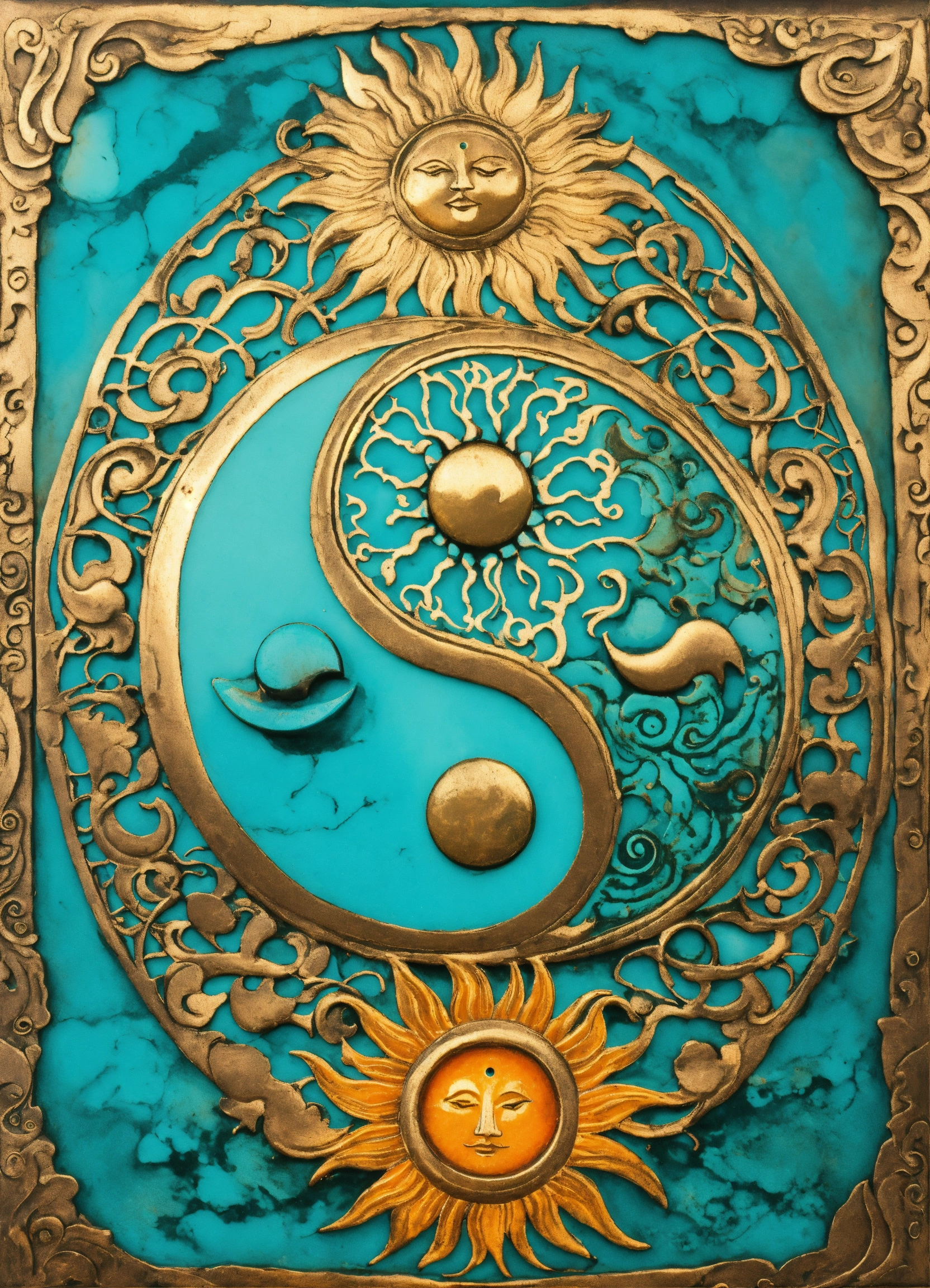 Lexica - Turquoise yin yang with sun and moon