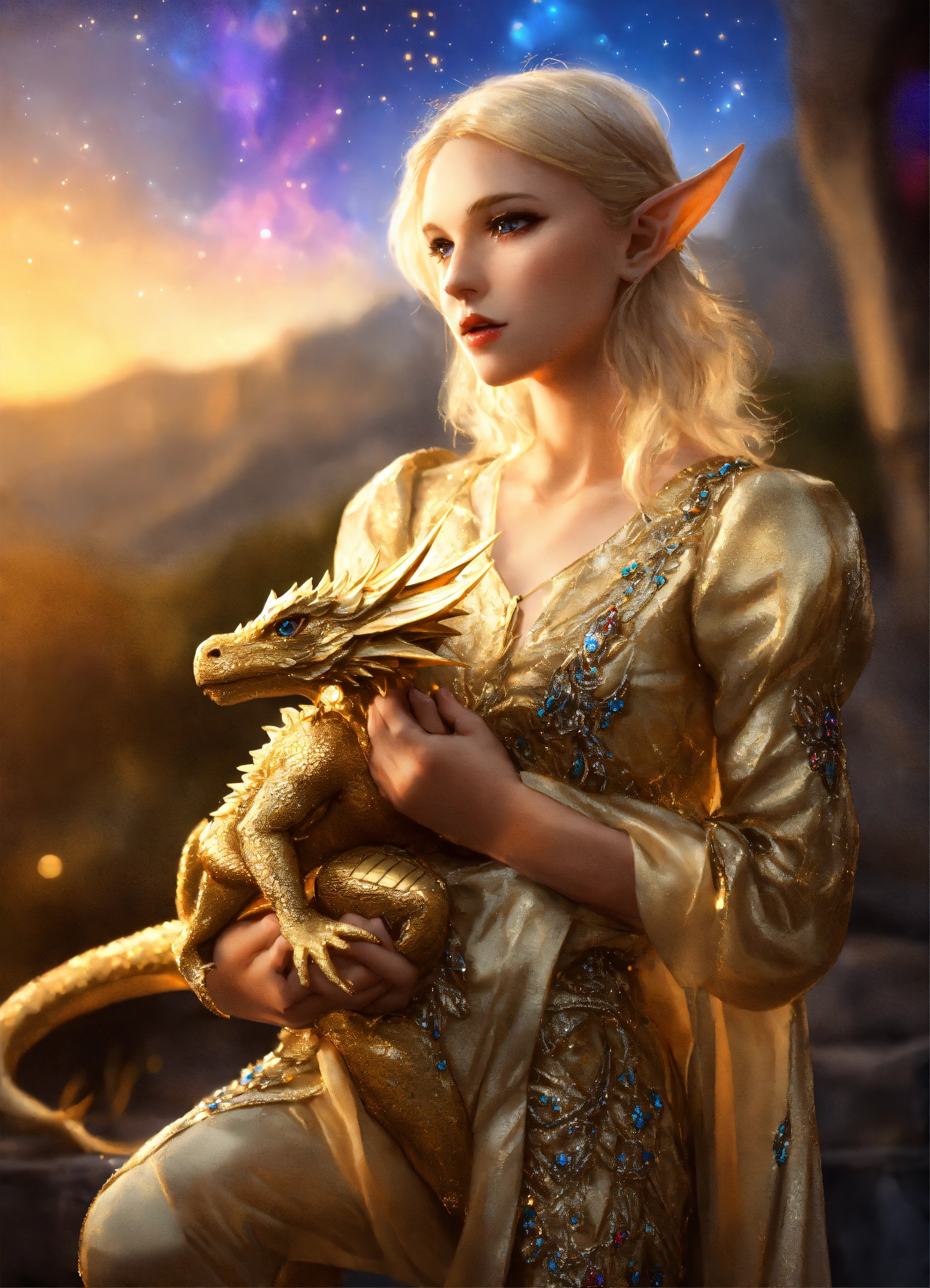 Lexica - Cute young blonde elf girl dressed in a beautifull light ...