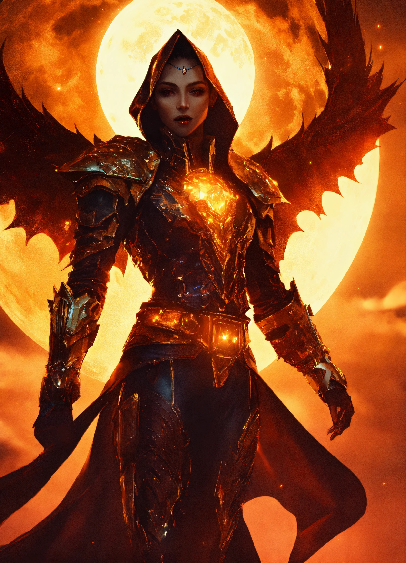 Lexica - A scary futuristic vampire with crystal armor flying, moonlit ...