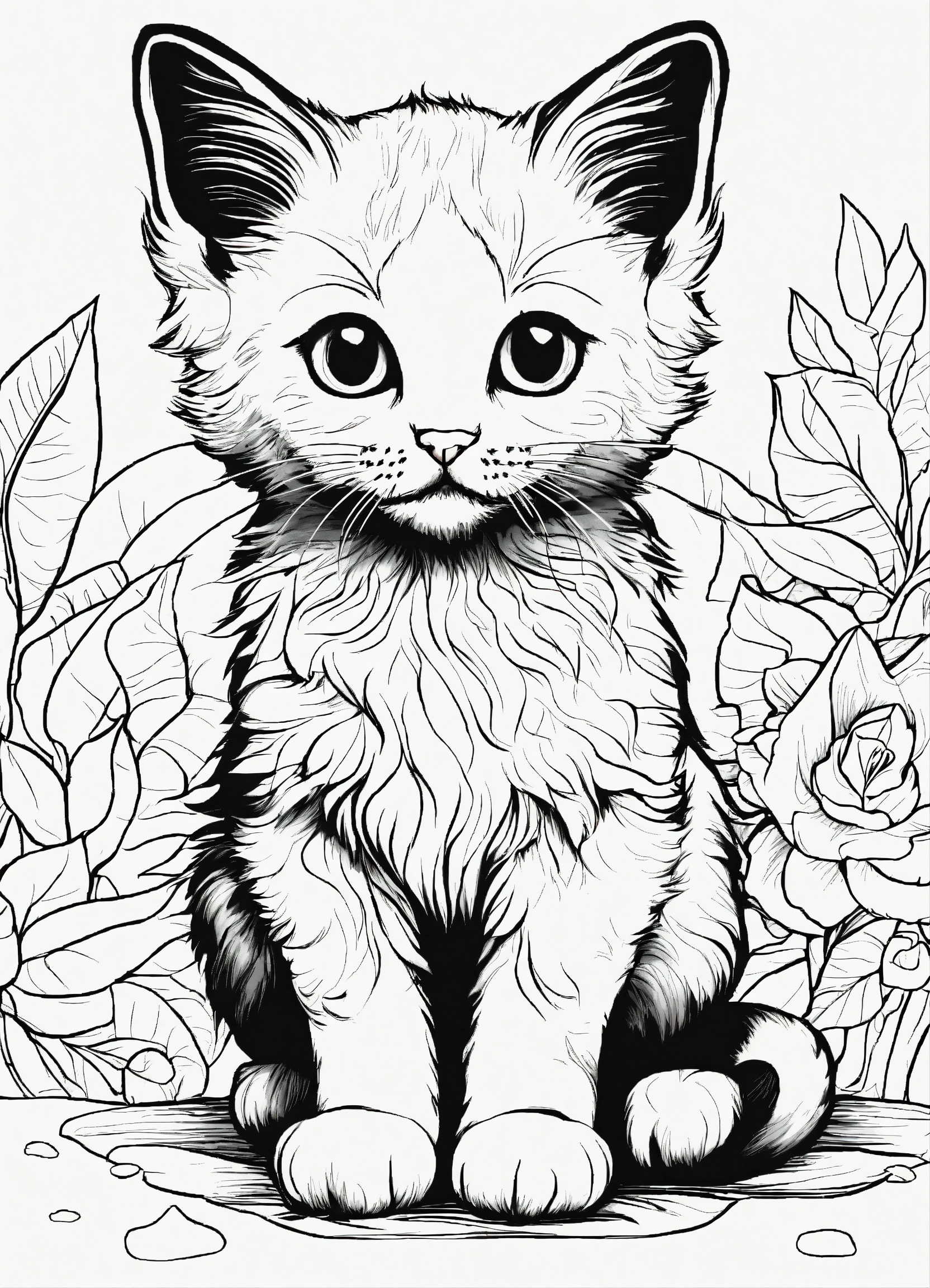 Lexica - Cute kitten black and white drawing for a coloring page, white ...