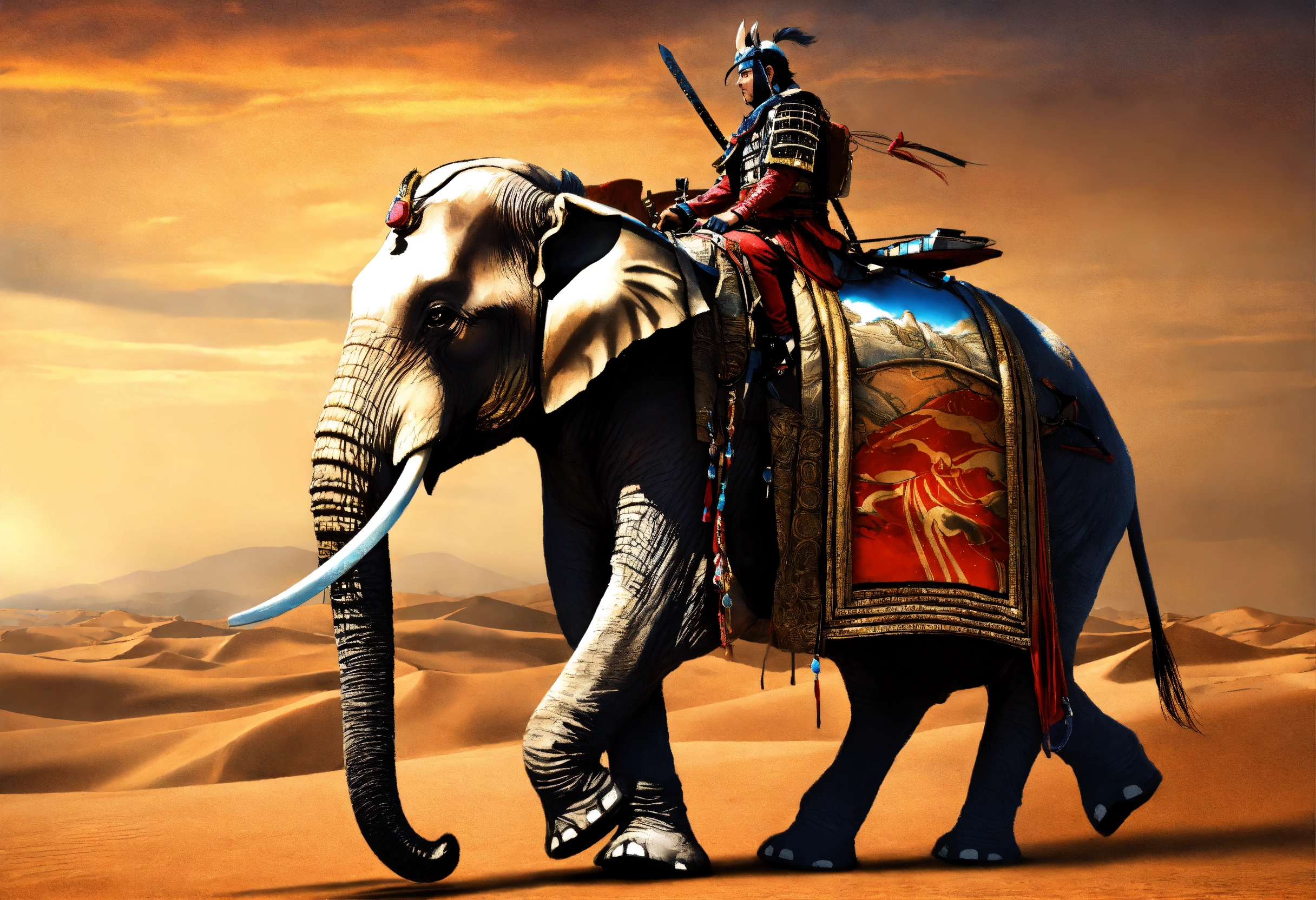 Lexica - Elephant samurai. Desert. Hyper realistic.