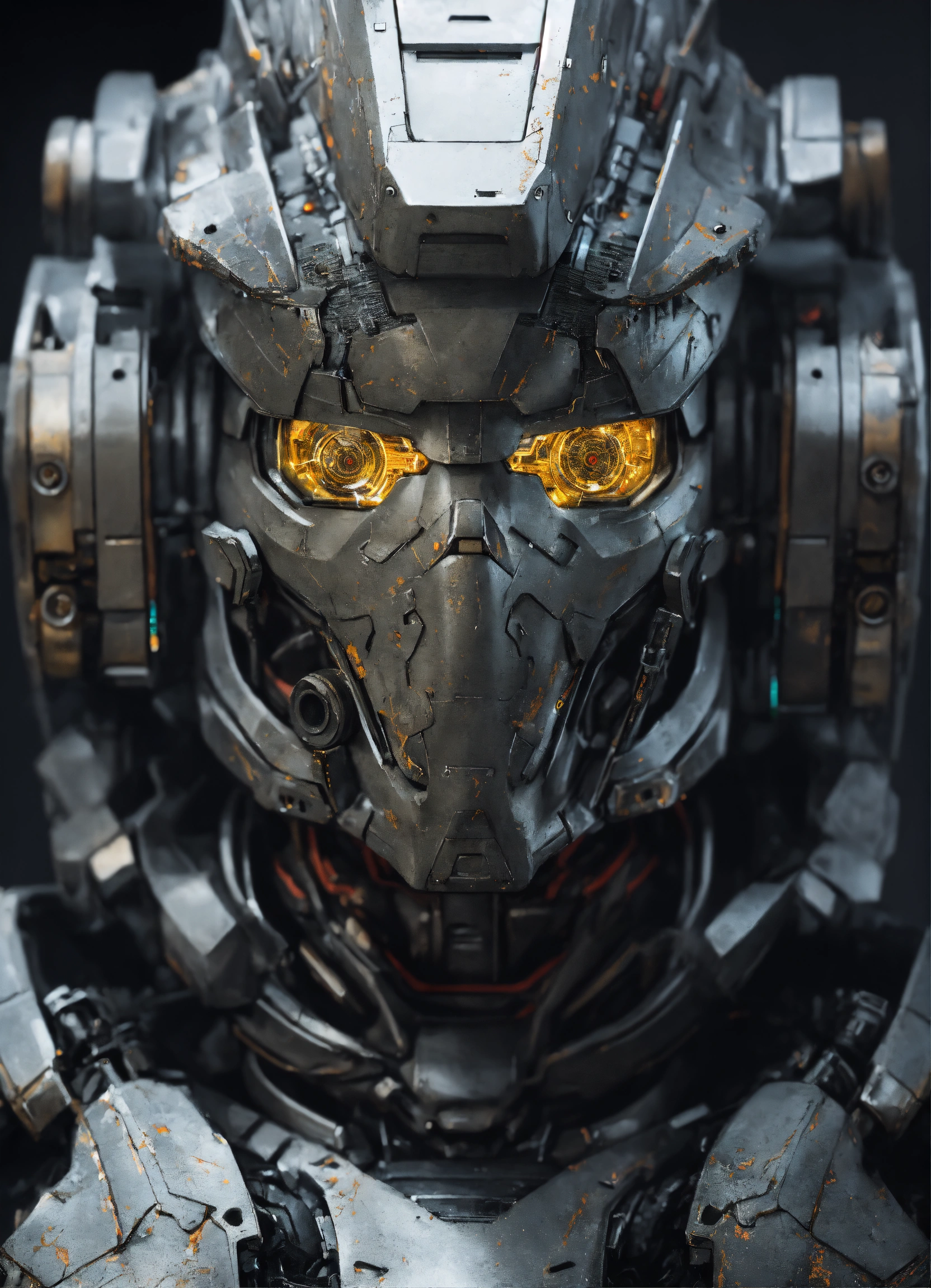 Lexica - Heavily augmented cyborg with weathered gray armor.