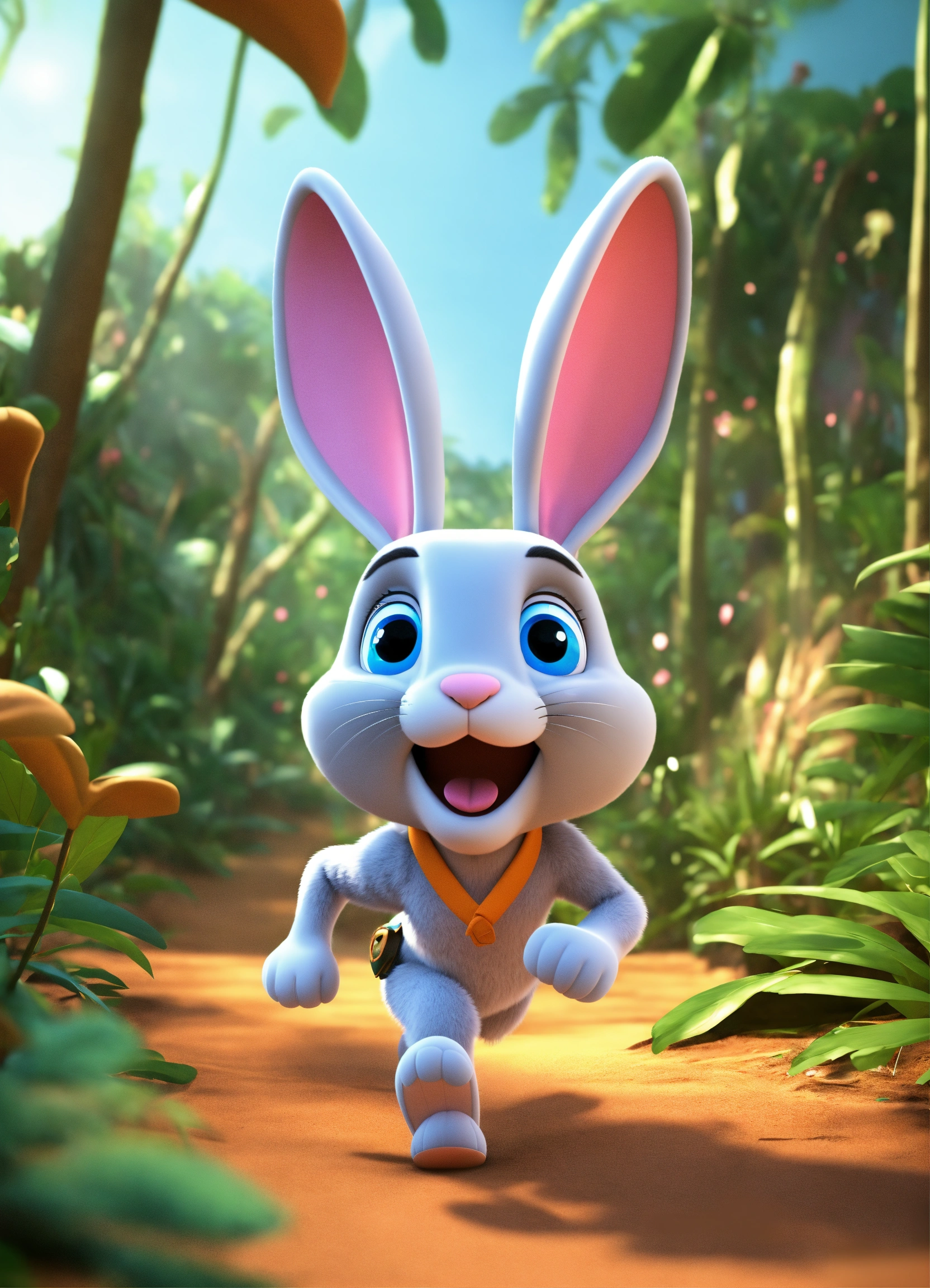 Lexica - 3d cartoon big slim rabbit running in jungle