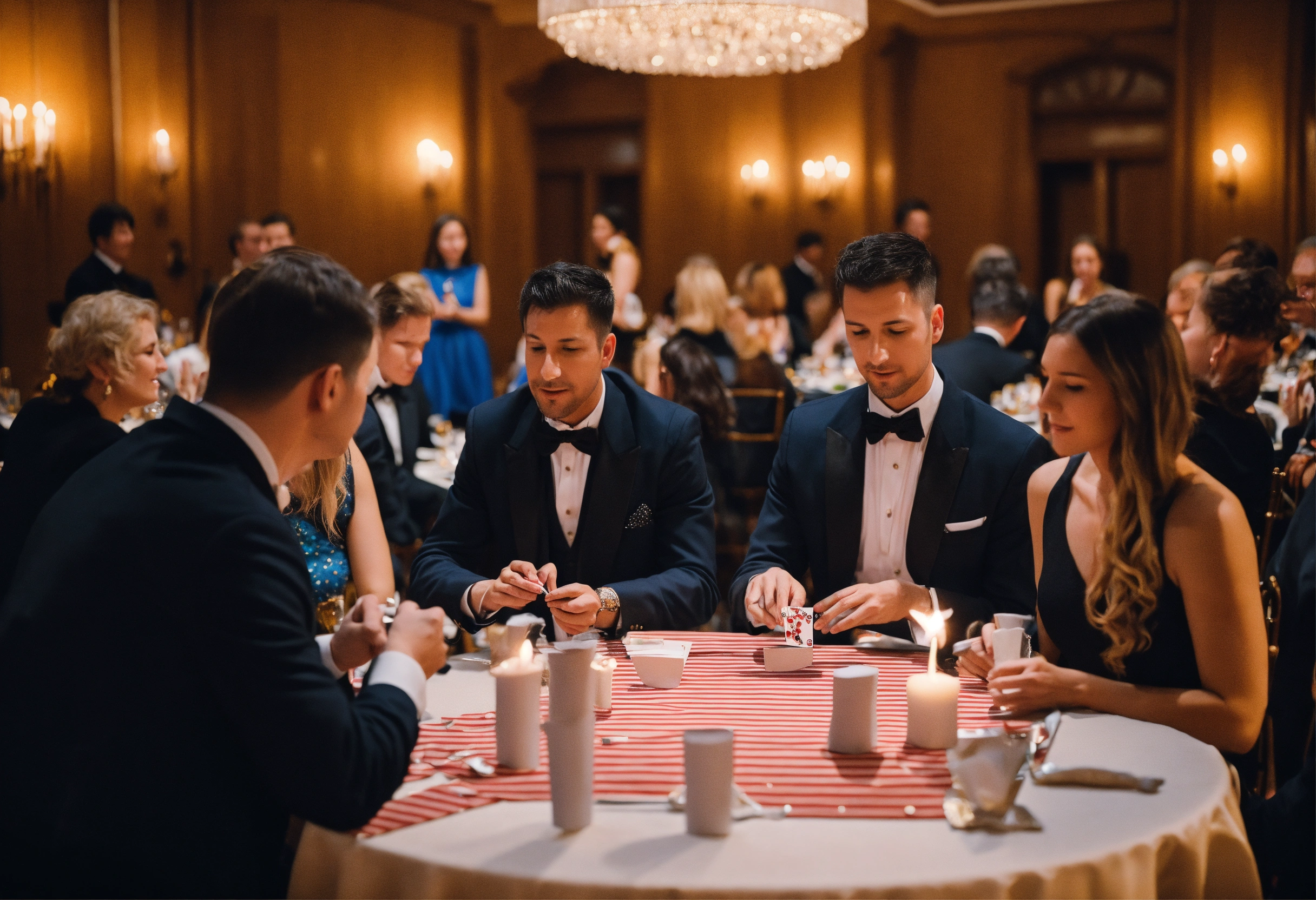 Lexica - A magician performs a card trick for a group of people seated ...