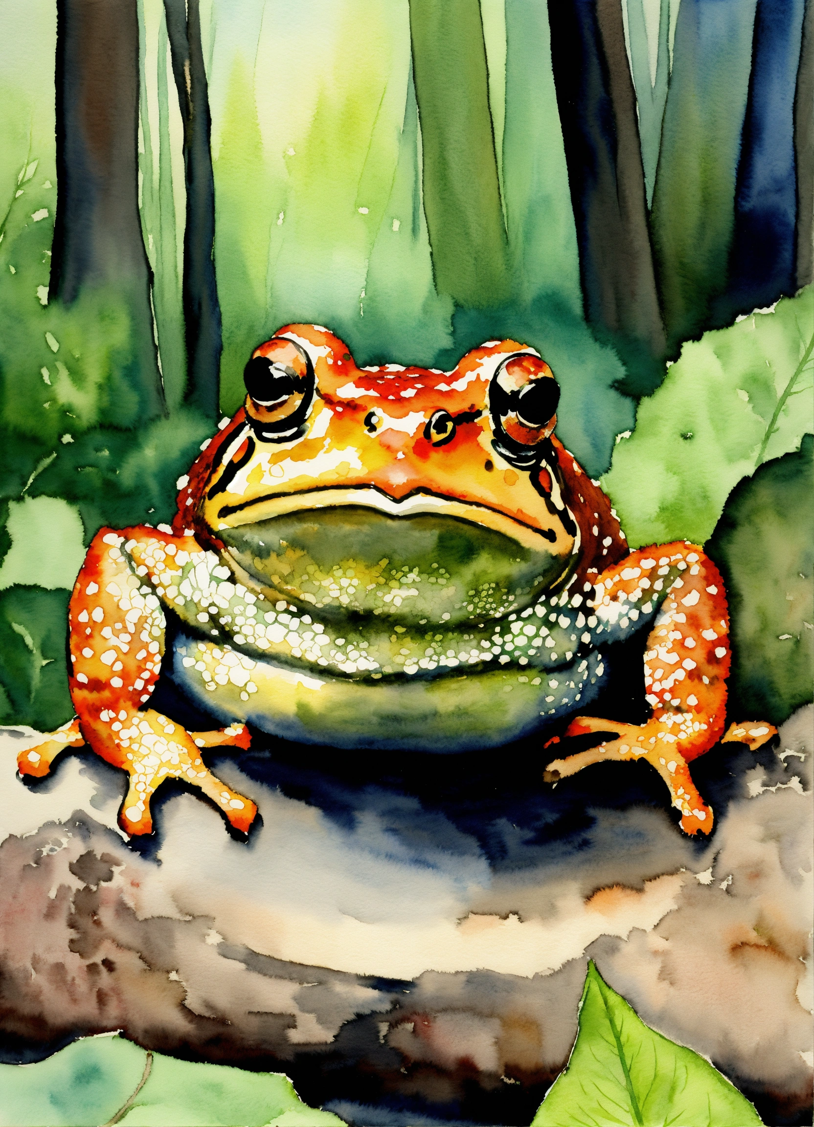 Lexica - A toad in the woods, watercolor.