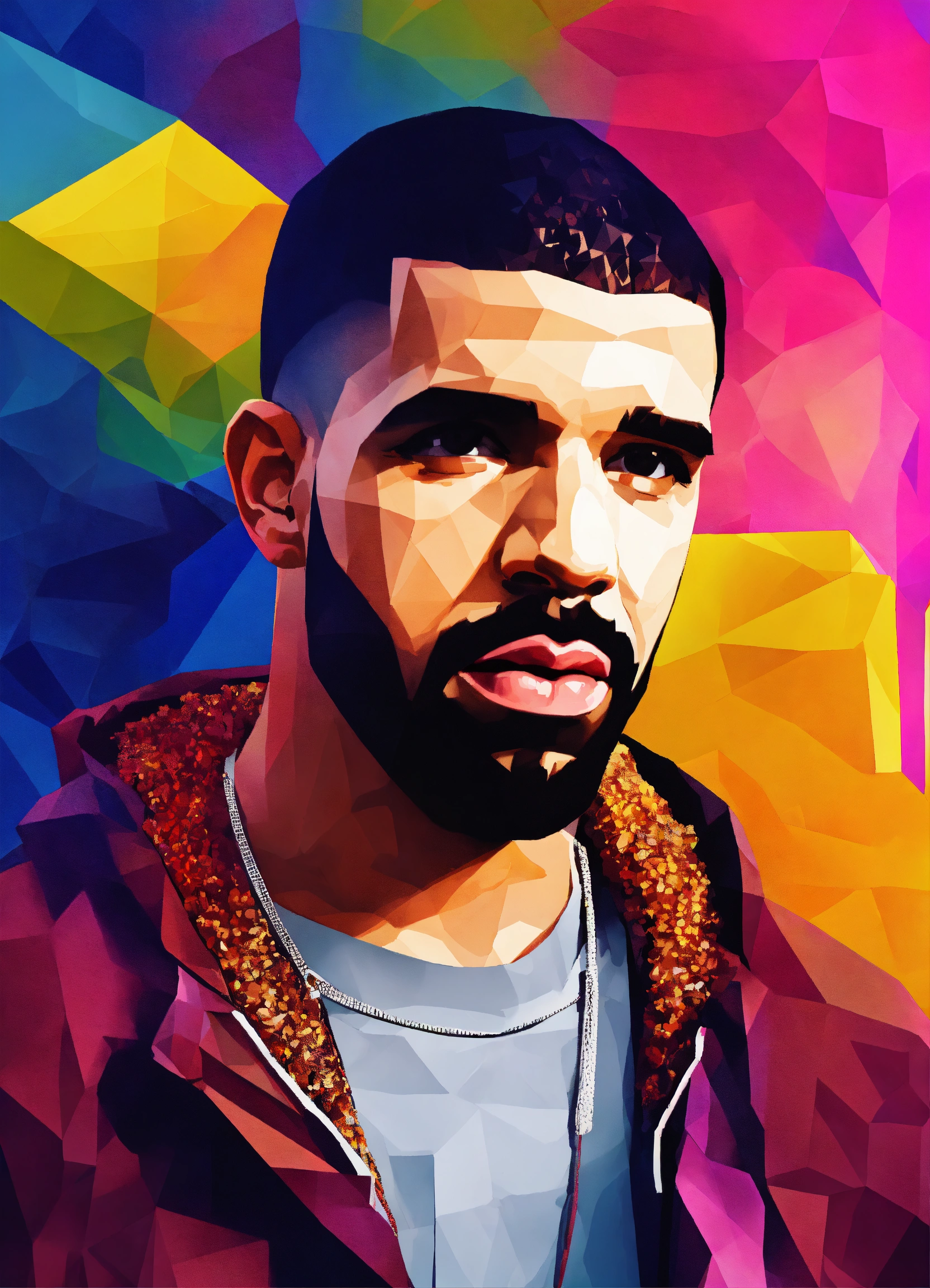 Lexica - Portrait of rapper drake sad verry abstract poligon style 3d