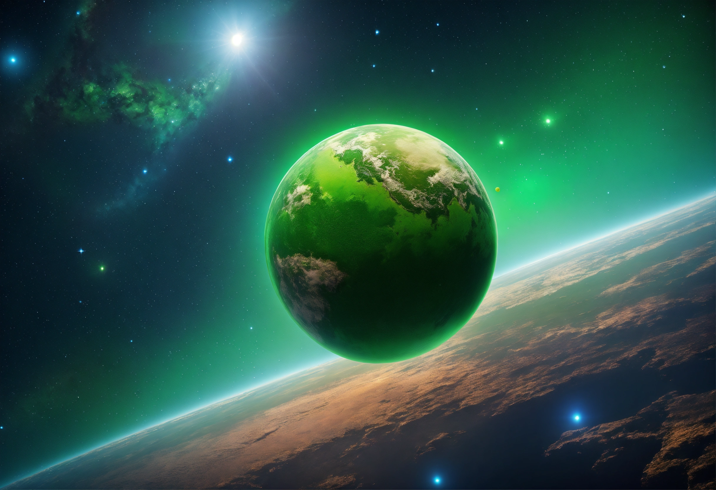 Lexica - One green continel planet floating in space