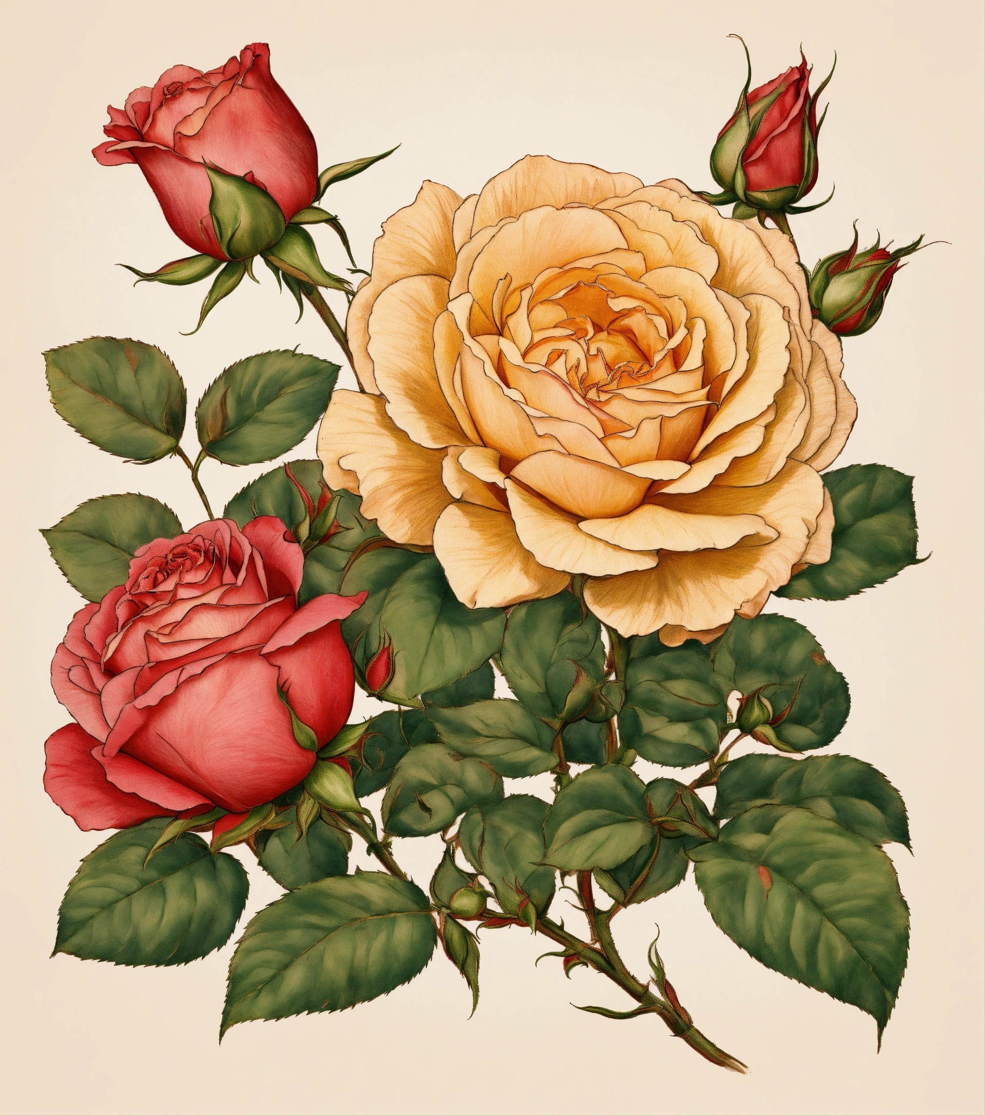 Lexica - Roses & buds flowers, high quality, vintage style detailed, 8k ...