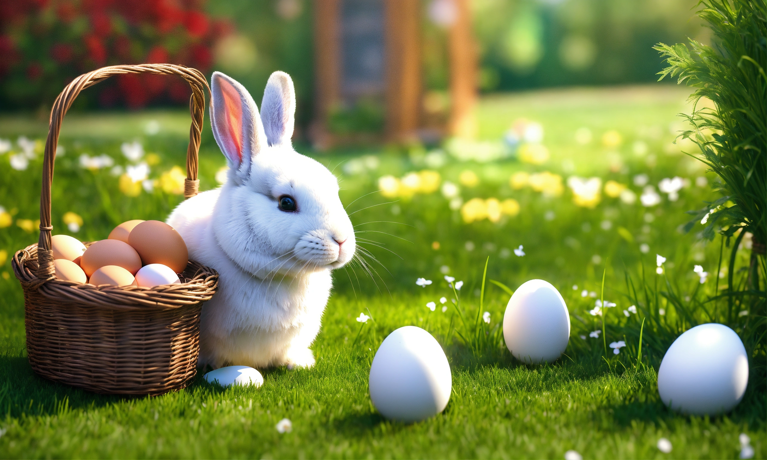 Lexica - White rabbit sitting on spring green fresh grass lawn with ...